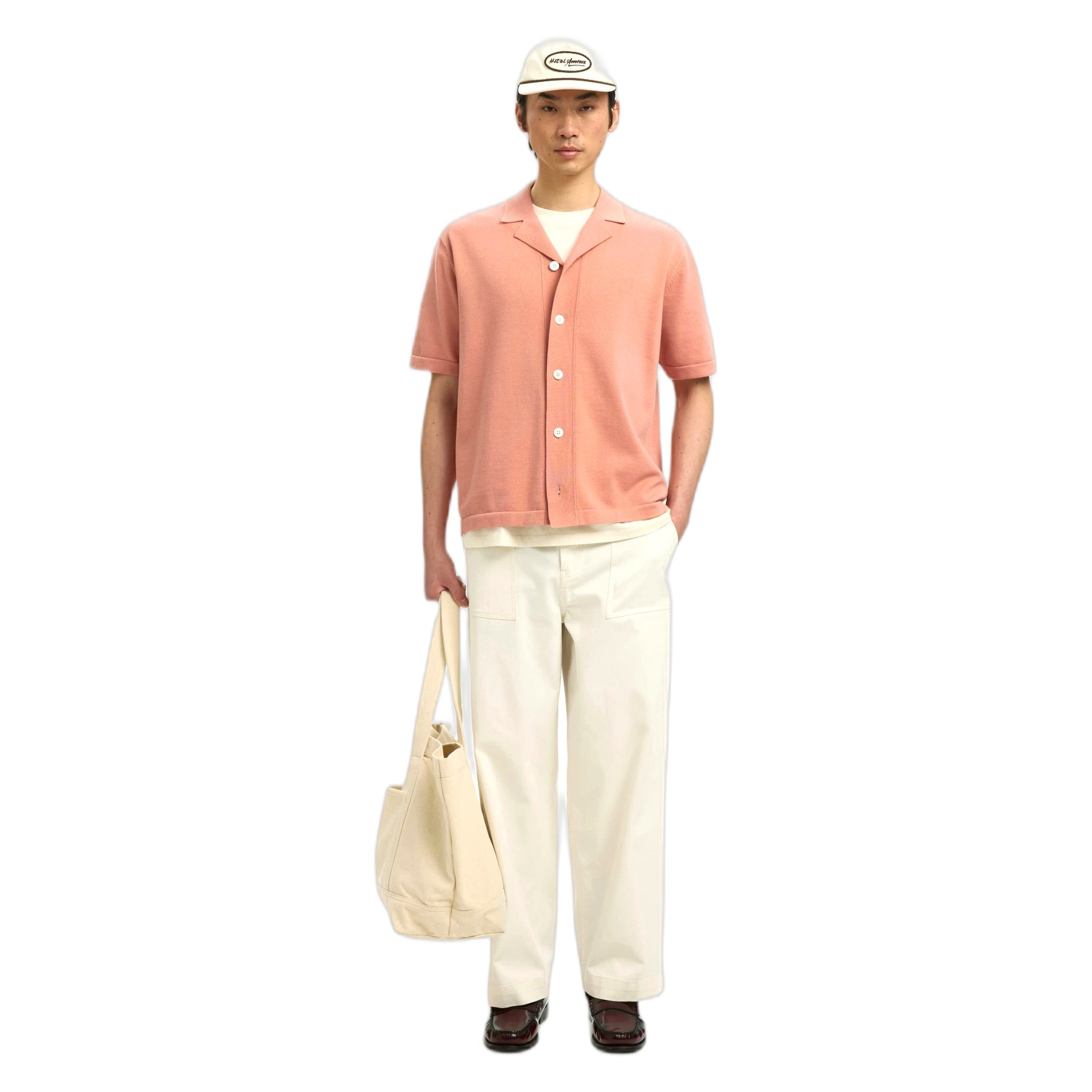 T-shirt Selected Homme amour intarsia relax polo cardigan - rose