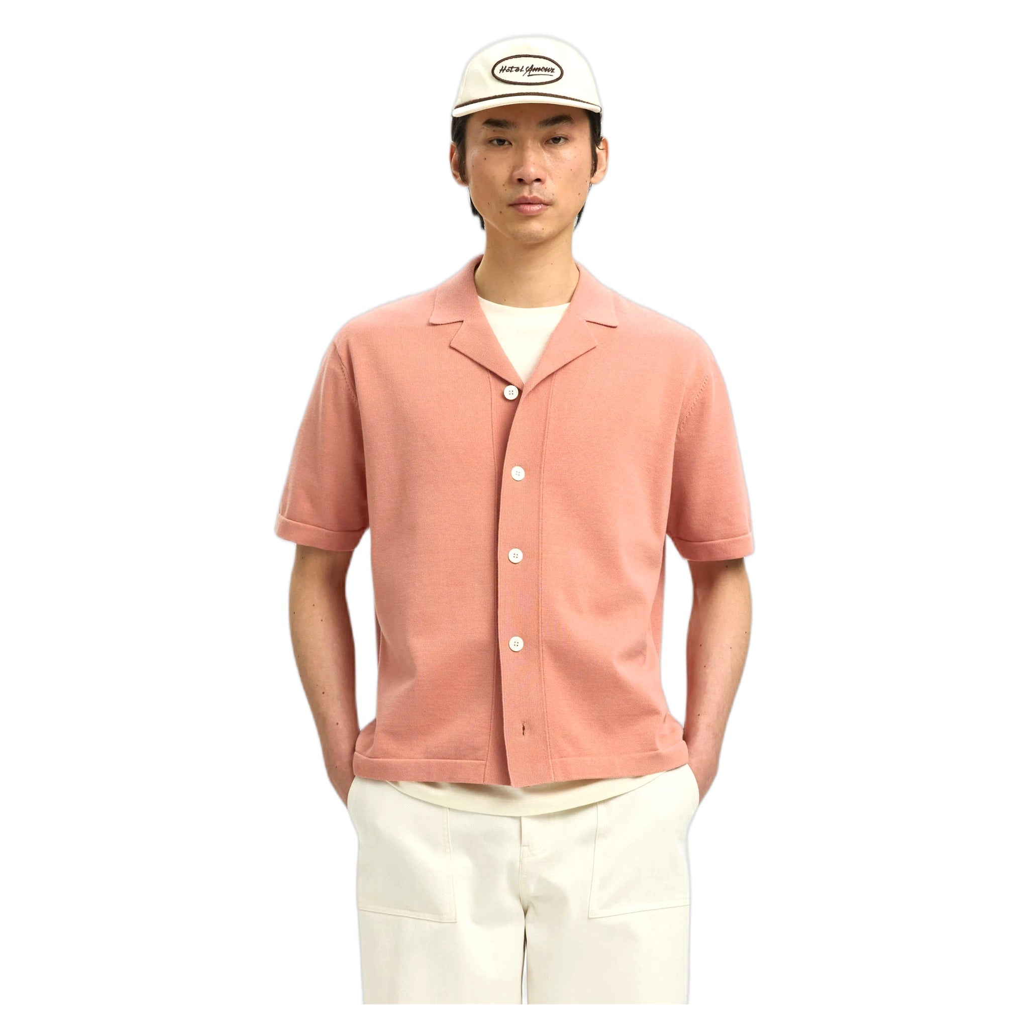 T-shirt Selected Homme amour intarsia relax polo cardigan - rose