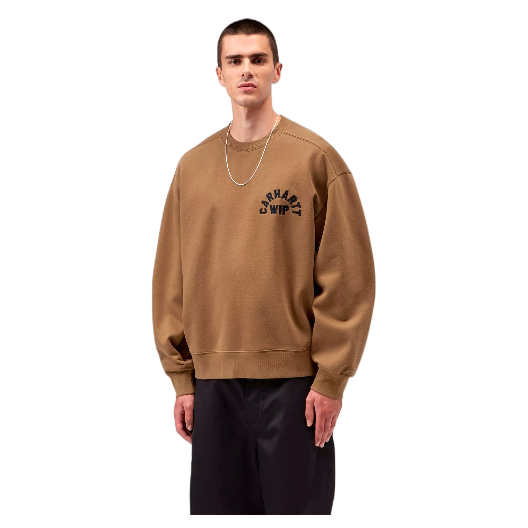 phenol Carhartt Wip arch script sweat - wip h brown / black stone washed