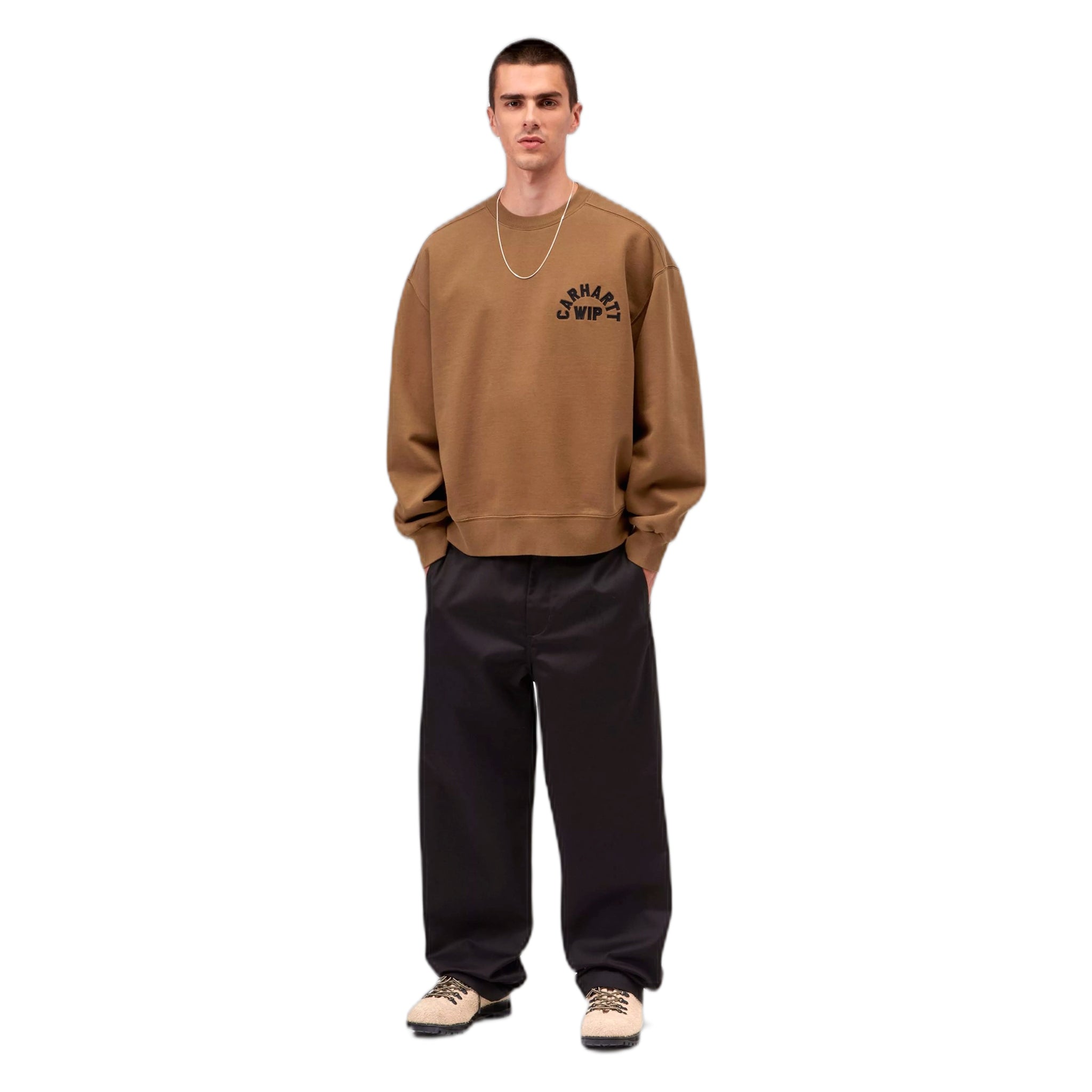 phenol Carhartt Wip arch script sweat - wip h brown / black stone washed