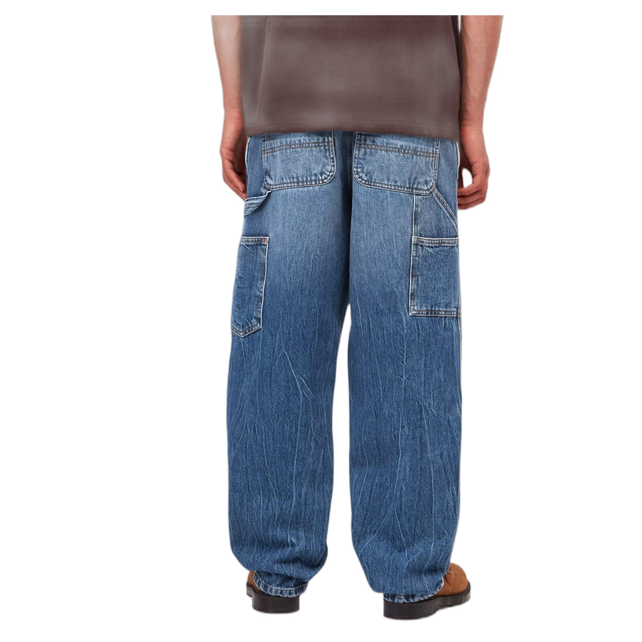jeans jeans Carhartt Wip pantalón de rodilla individual - azul mármol utilizado lavado