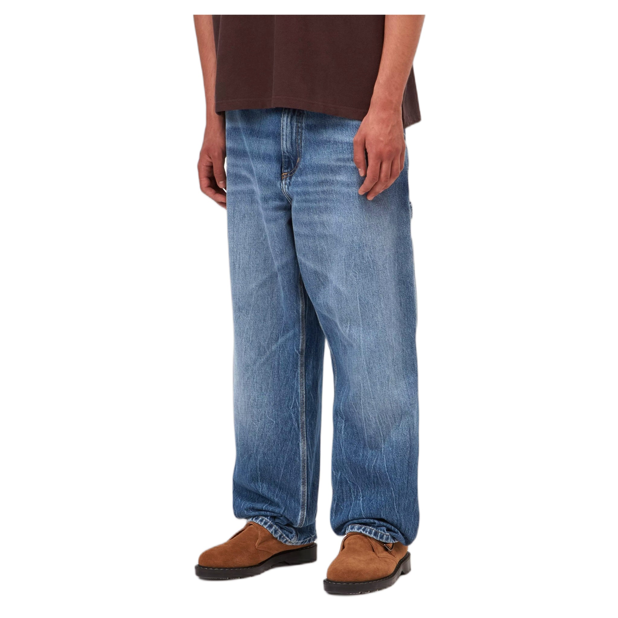 jeans jeans Carhartt Wip pantalón de rodilla individual - azul mármol utilizado lavado