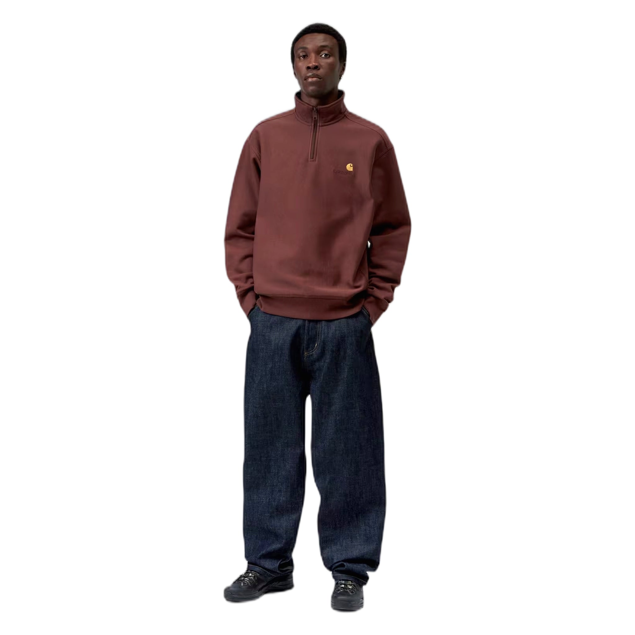 fenol Carhartt Wip media cremallera sudadera de guion americano - amarone