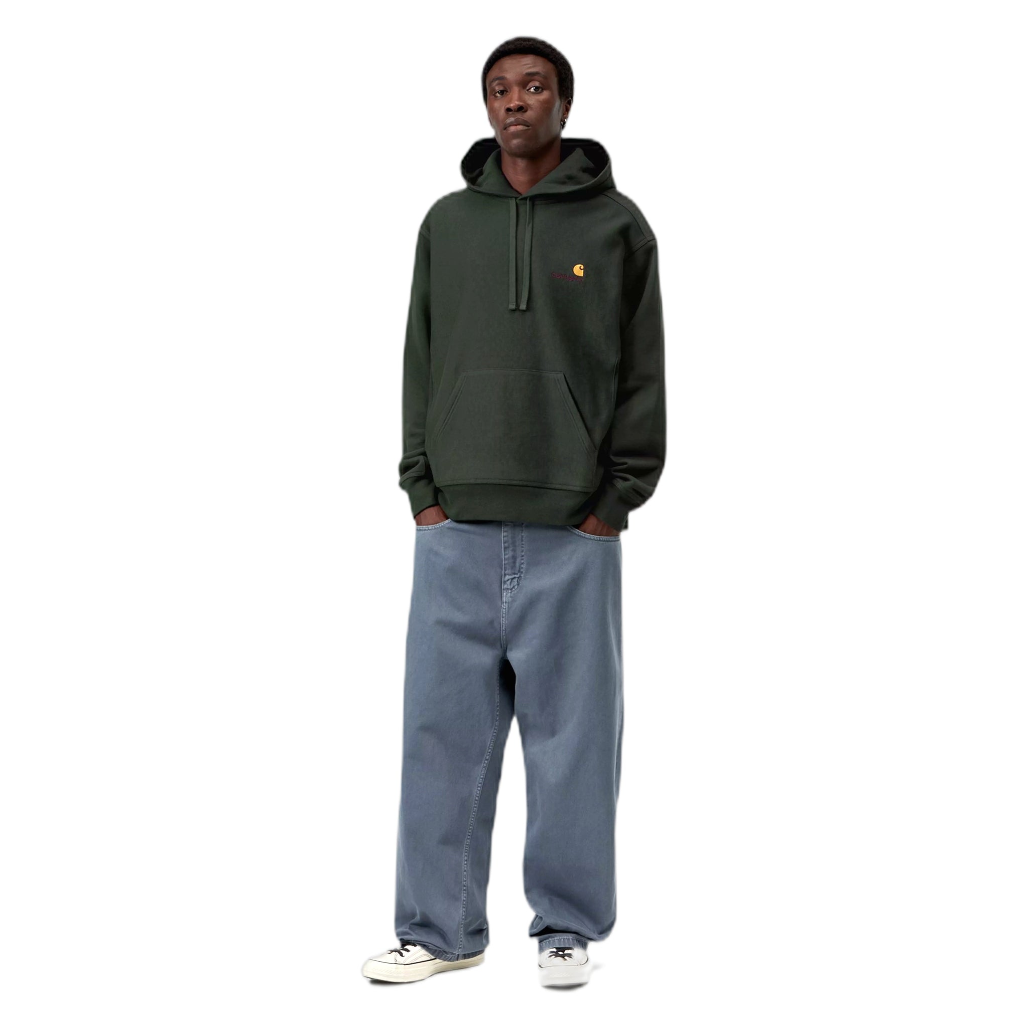 phenol Carhartt Wip hooded american script sweatshirt - raven