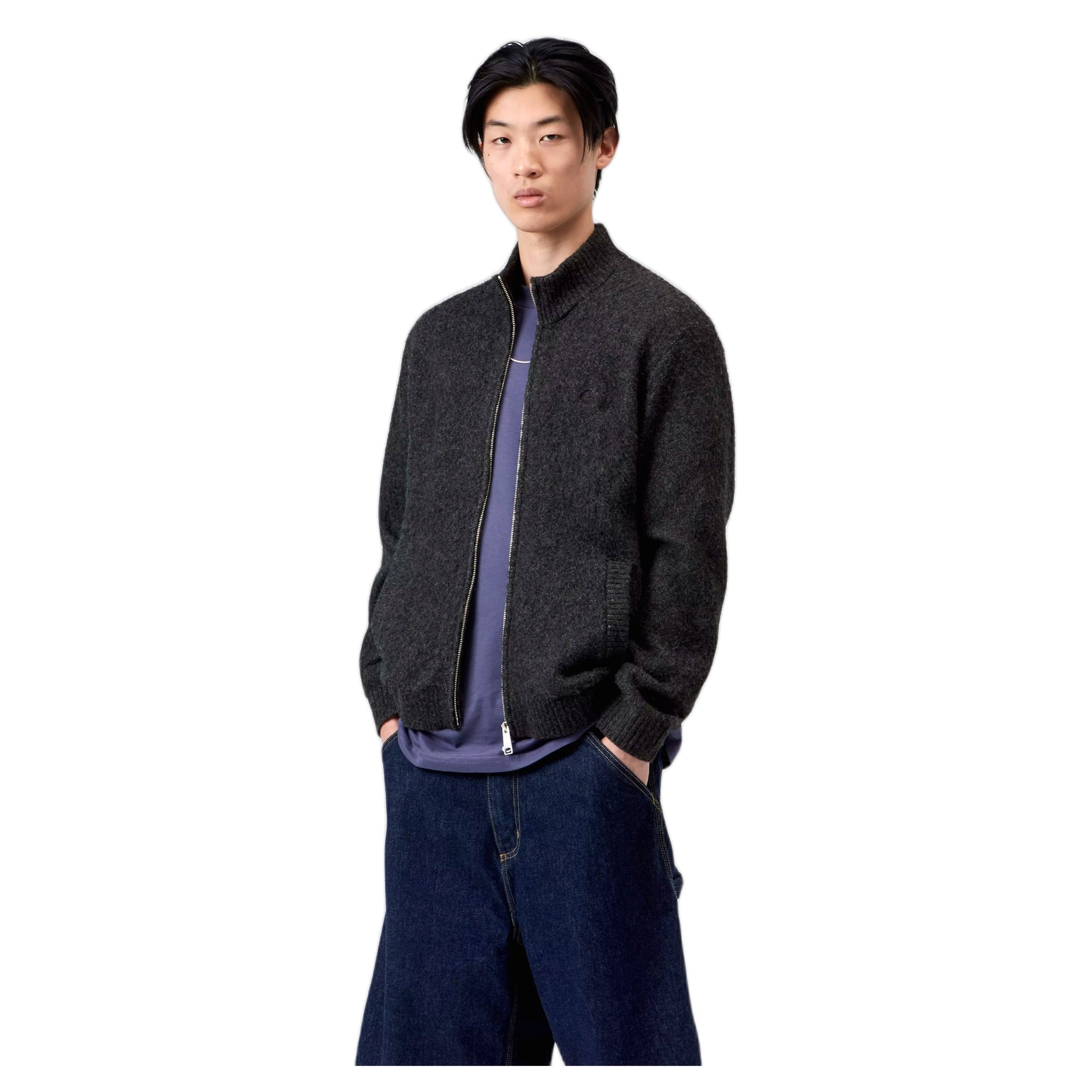 maglione carhartt wip curtis sweater jacket - tangled black