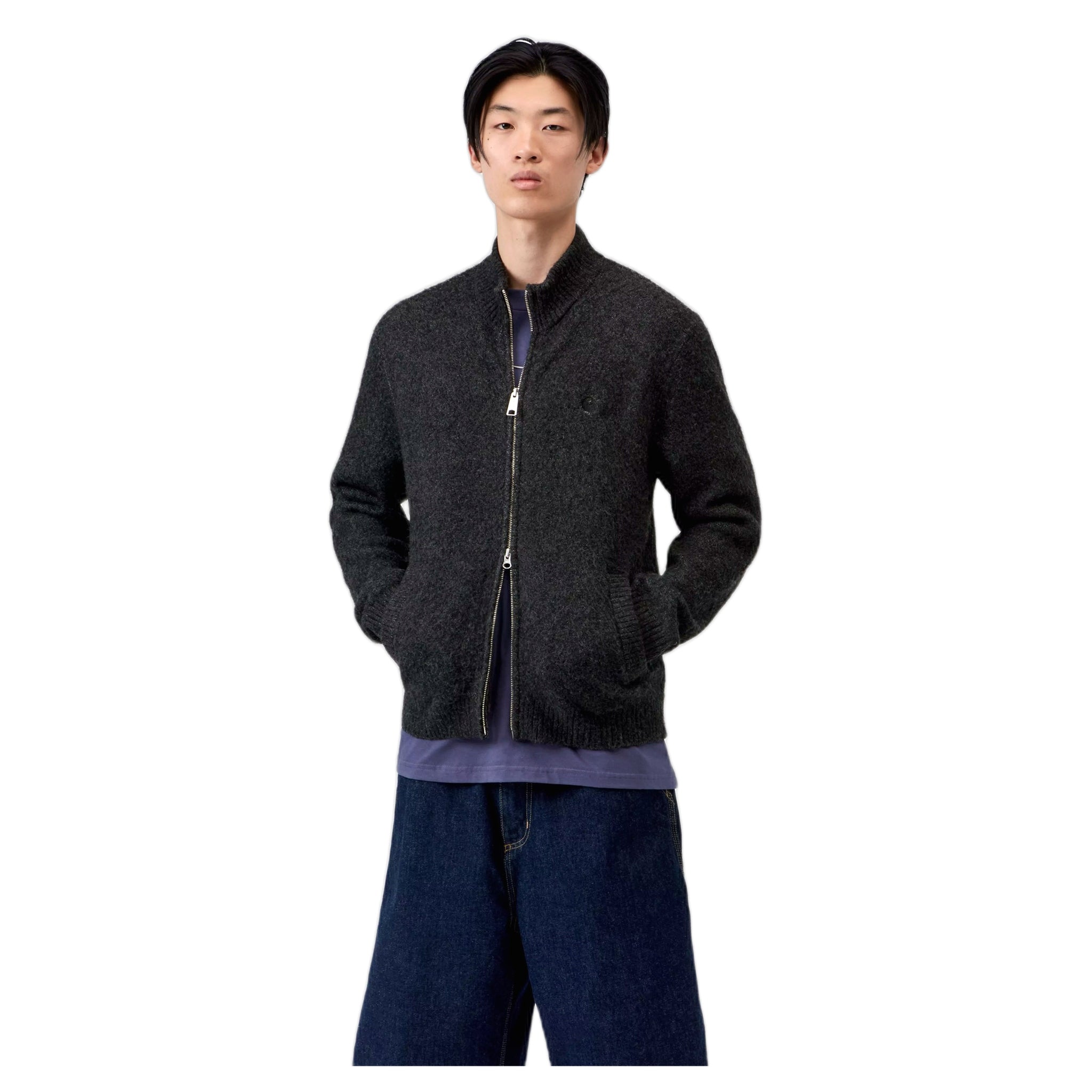 maglione carhartt wip curtis sweater jacket - tangled black