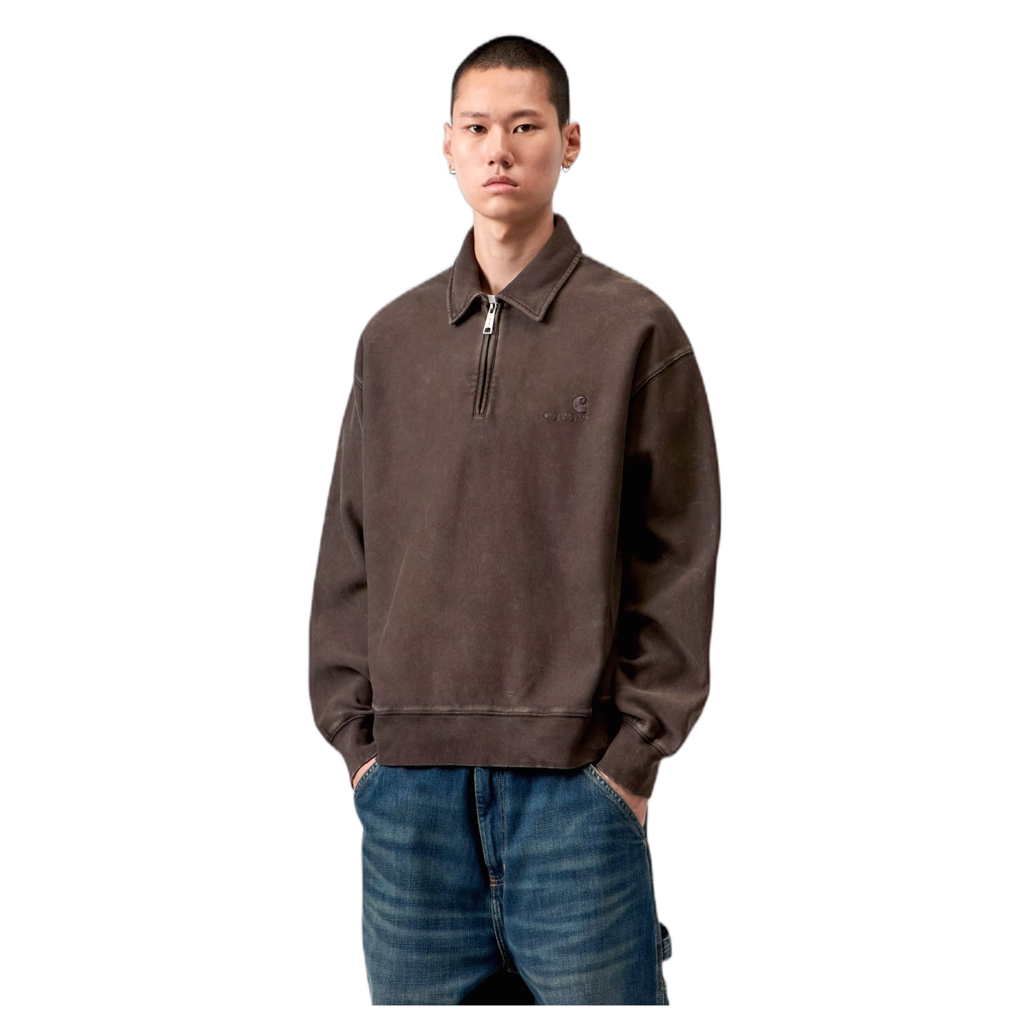 felpa carhartt wip lambert polo sweat - tobacco moon wash