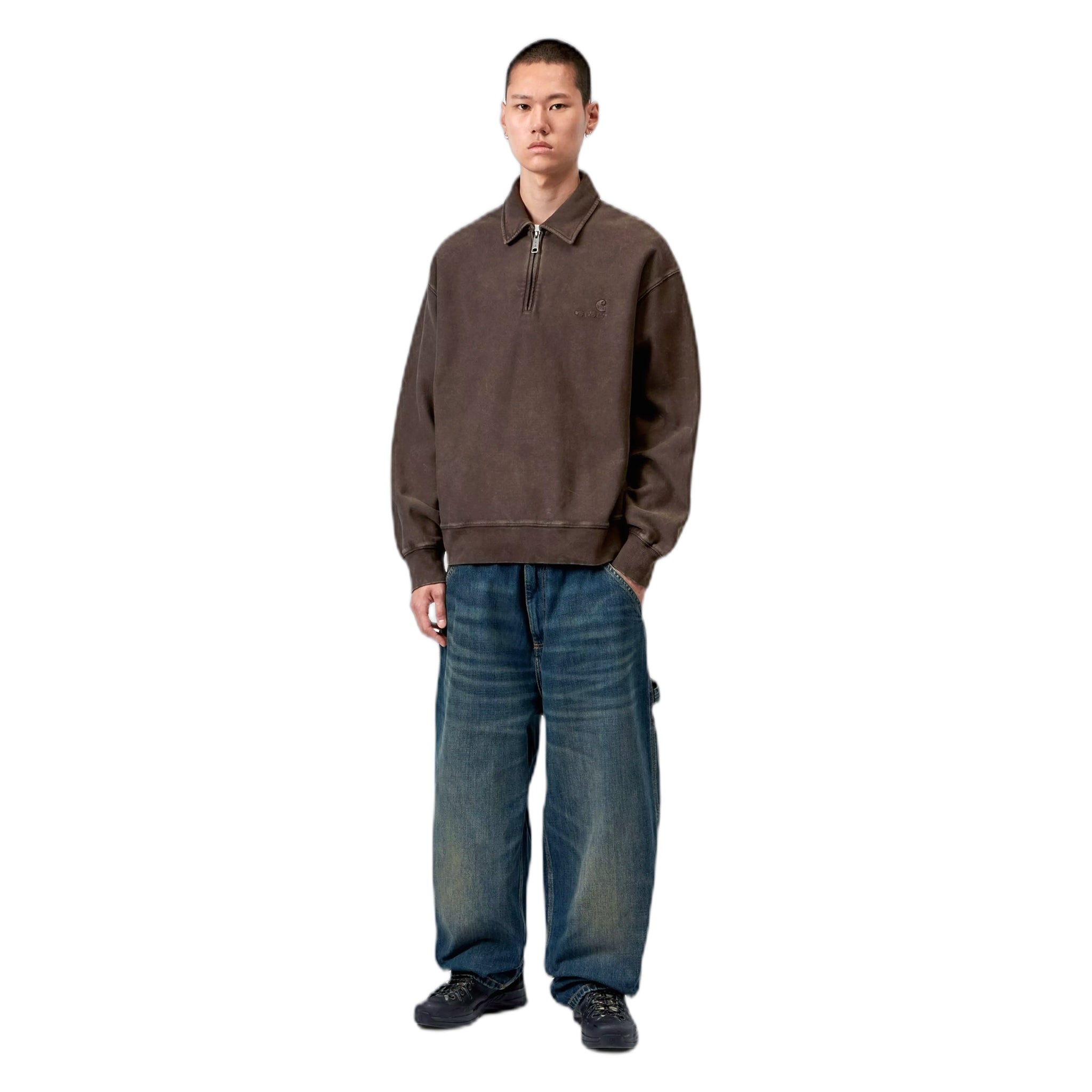 felpa carhartt wip lambert polo sweat - tobacco moon wash