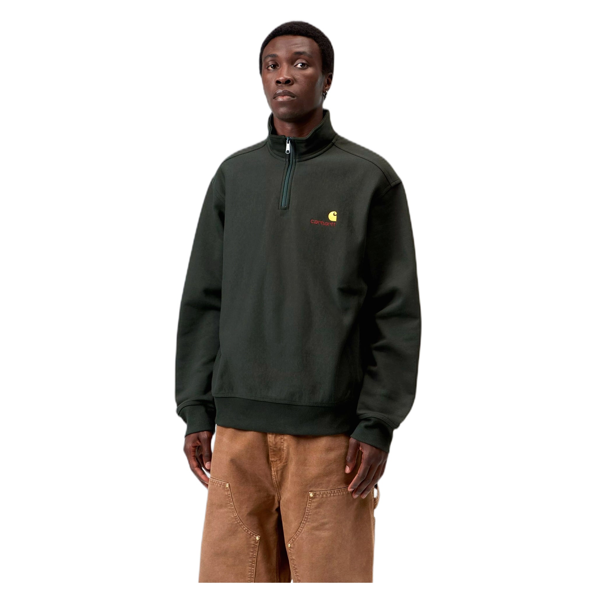 fenol Carhartt Wip media cremallera sudadera de guion americano - raven
