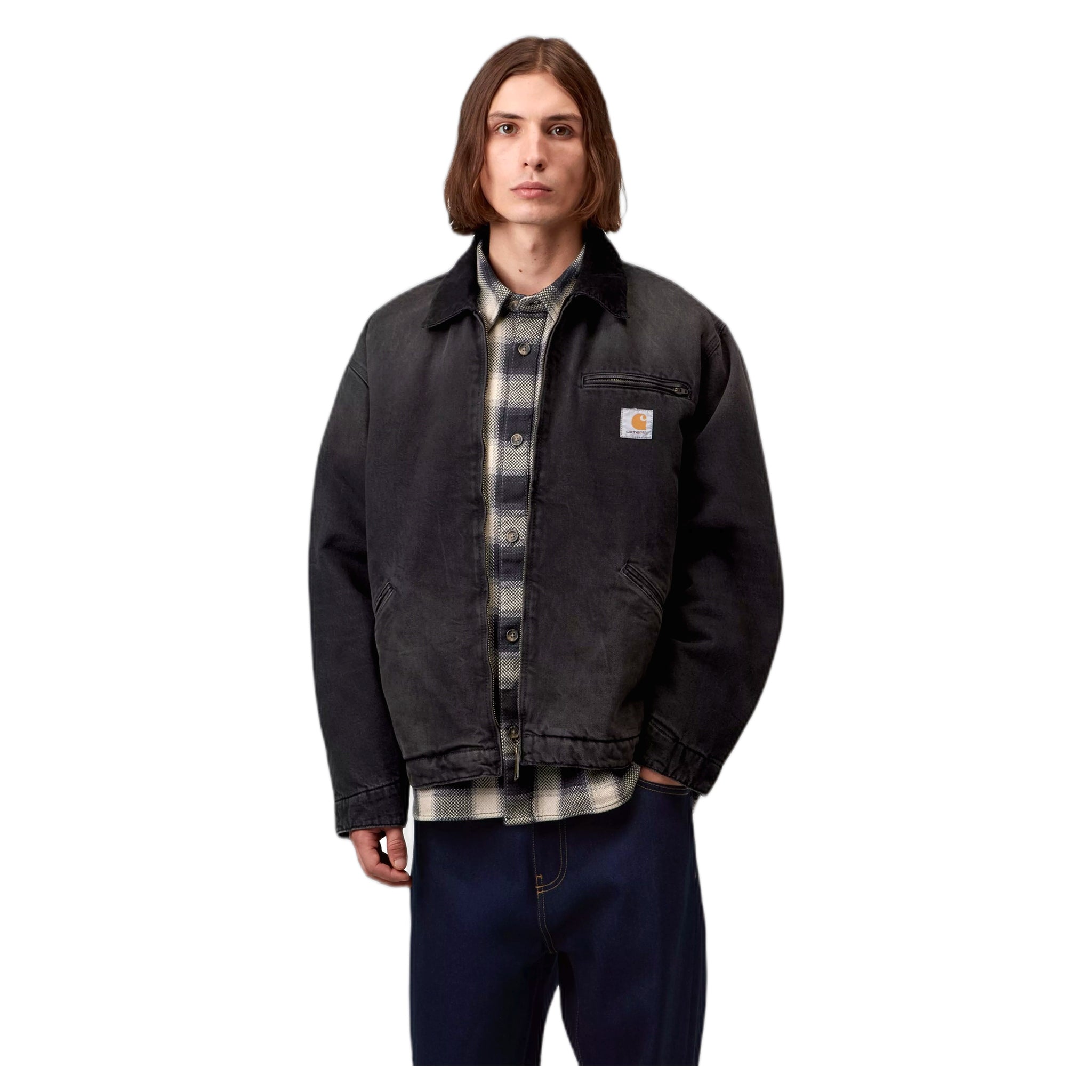 chaqueta Carhartt Wip og detroit chaqueta - negro / negro tabaco utilizado lavado