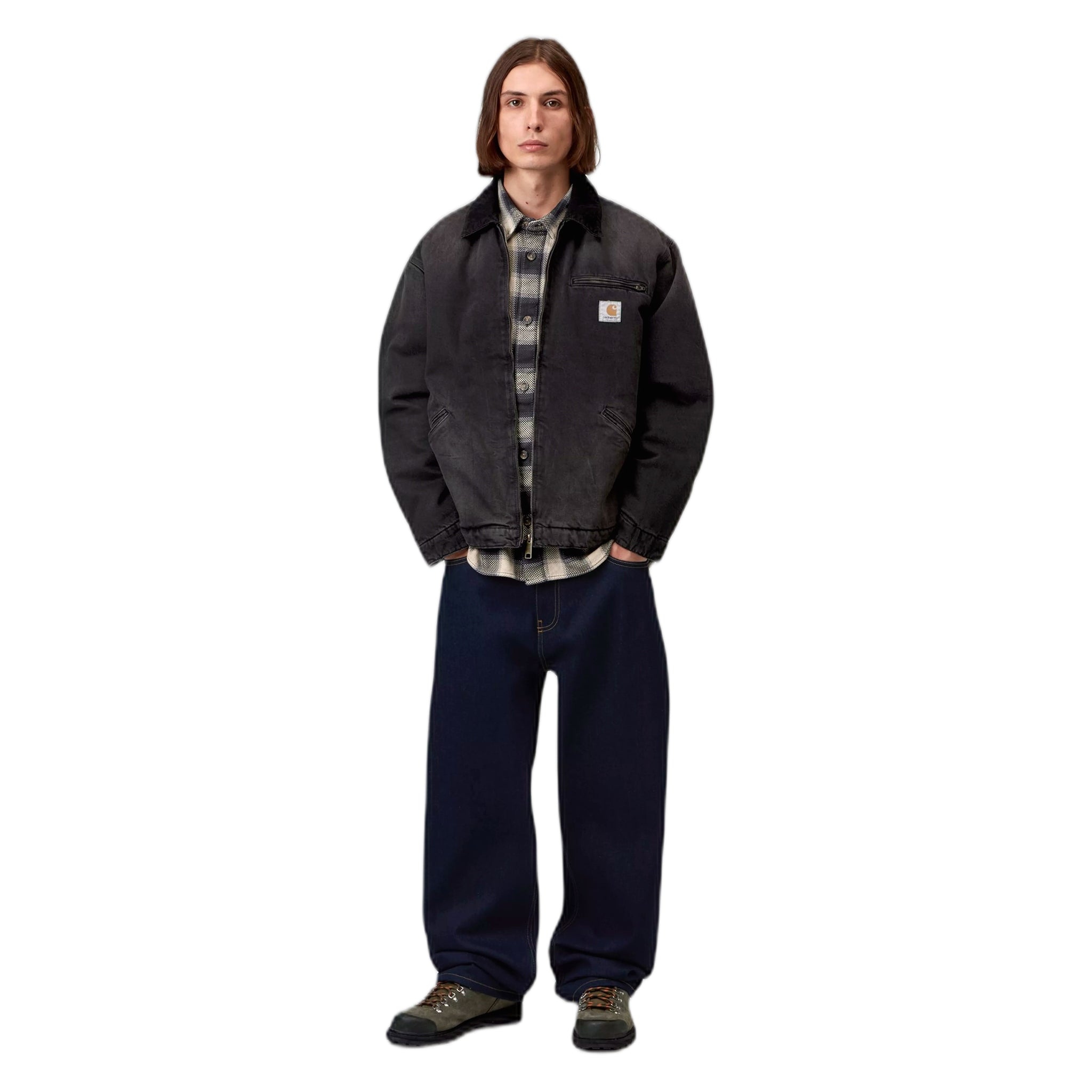 chaqueta Carhartt Wip og detroit chaqueta - negro / negro tabaco utilizado lavado