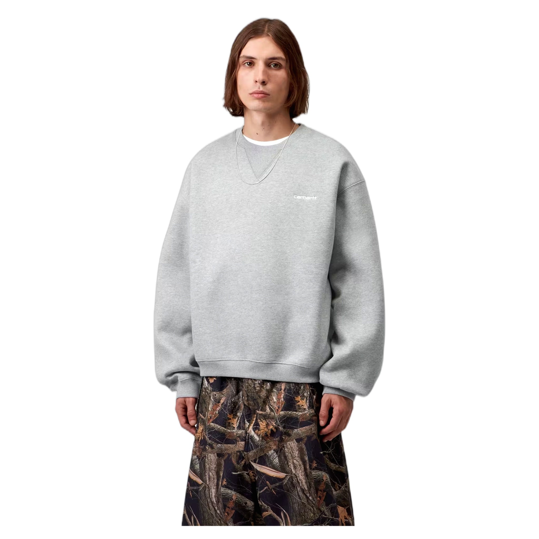 felpa carhartt wip ebbert sweat - grey heather / white