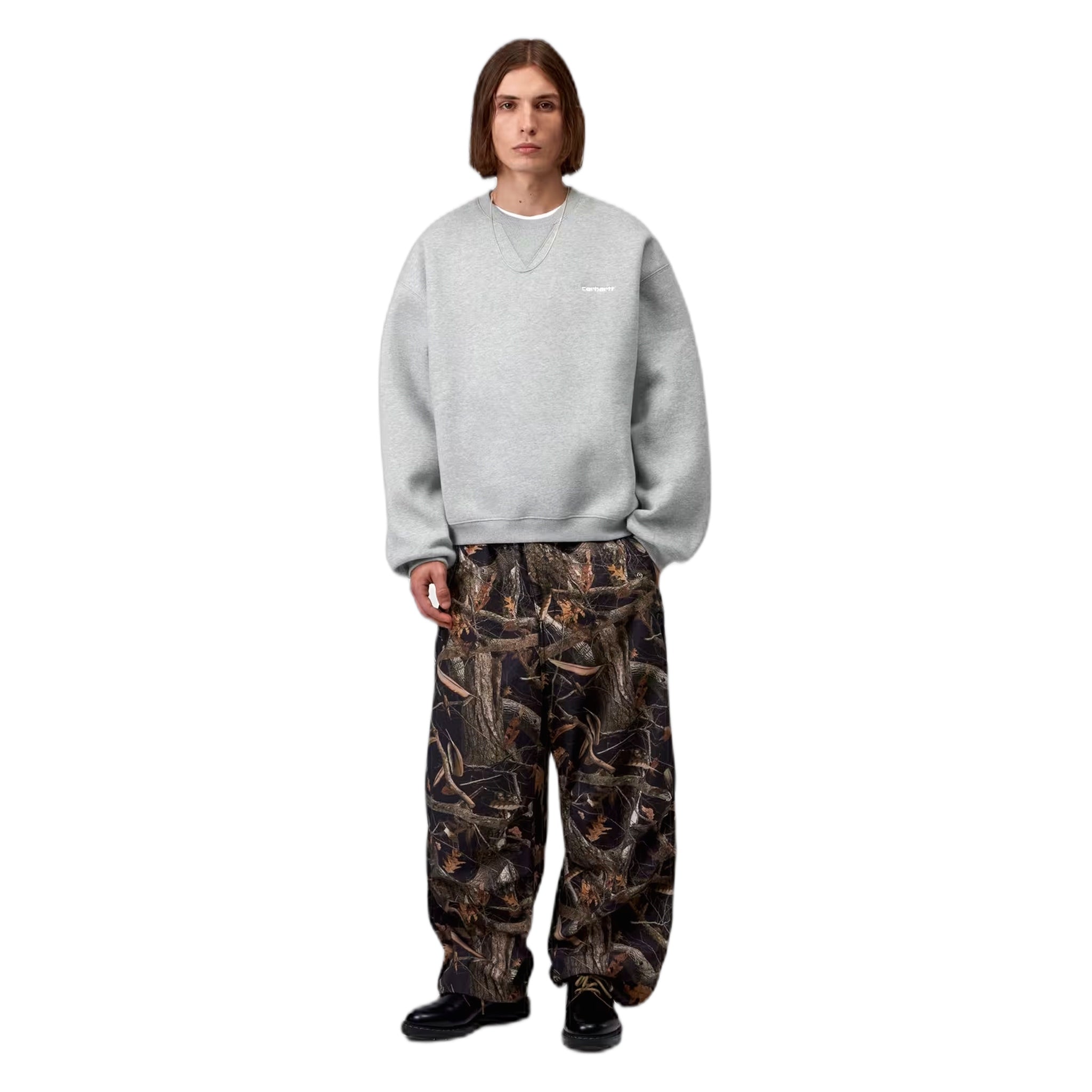 felpa carhartt wip ebbert sweat - grey heather / white