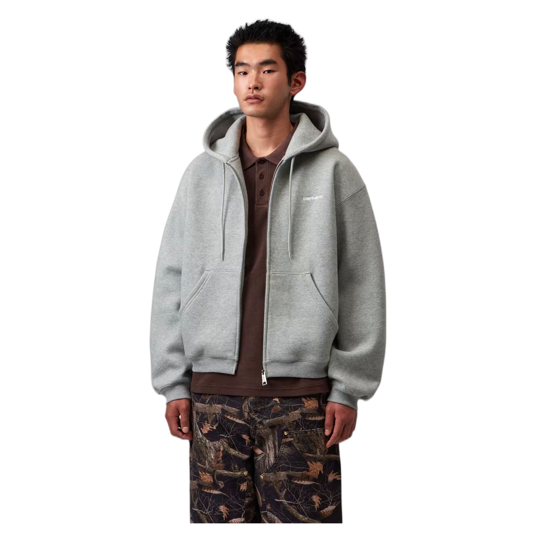 phenol Carhartt Wip hooded hadrt jacket - grey heather / white