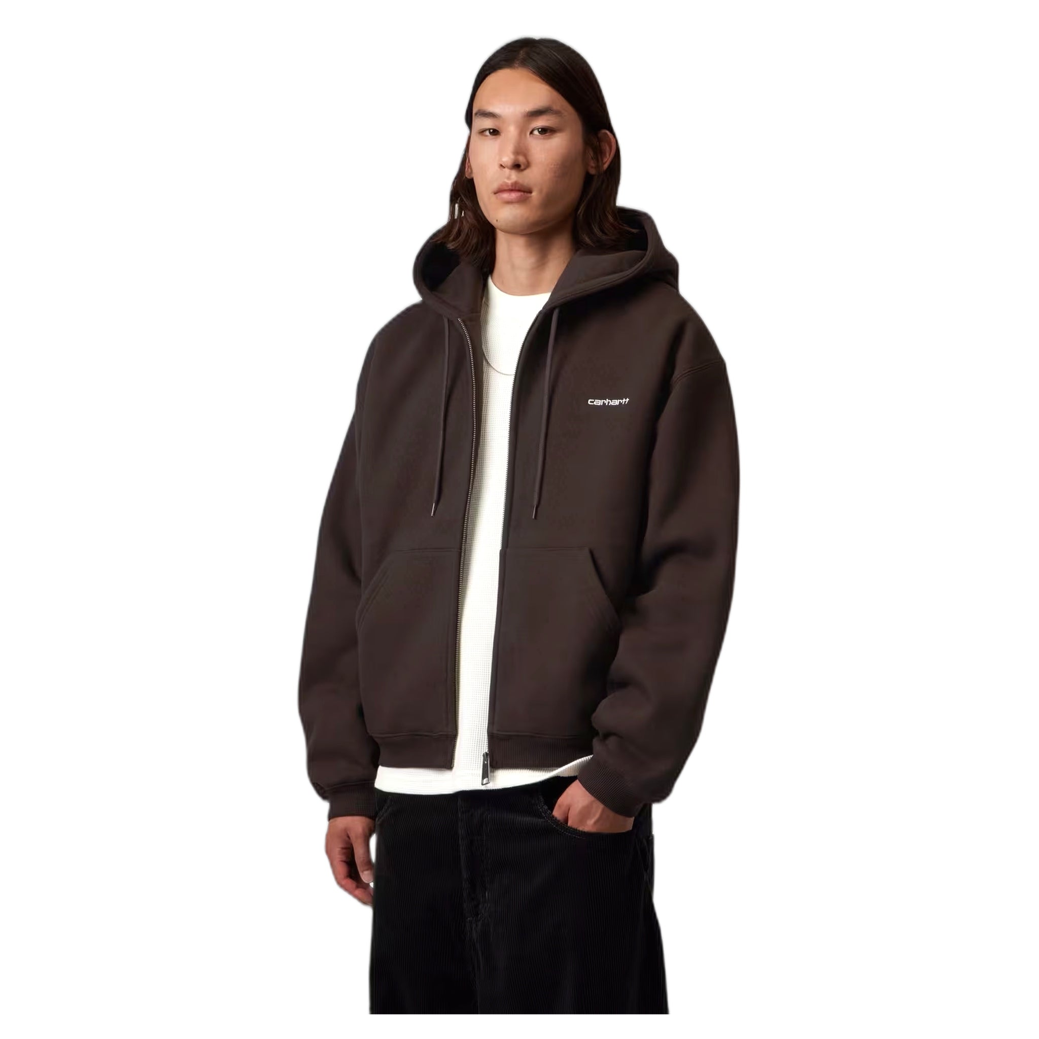 felpa carhartt wip hooded ebbert jacket - tobacco / white
