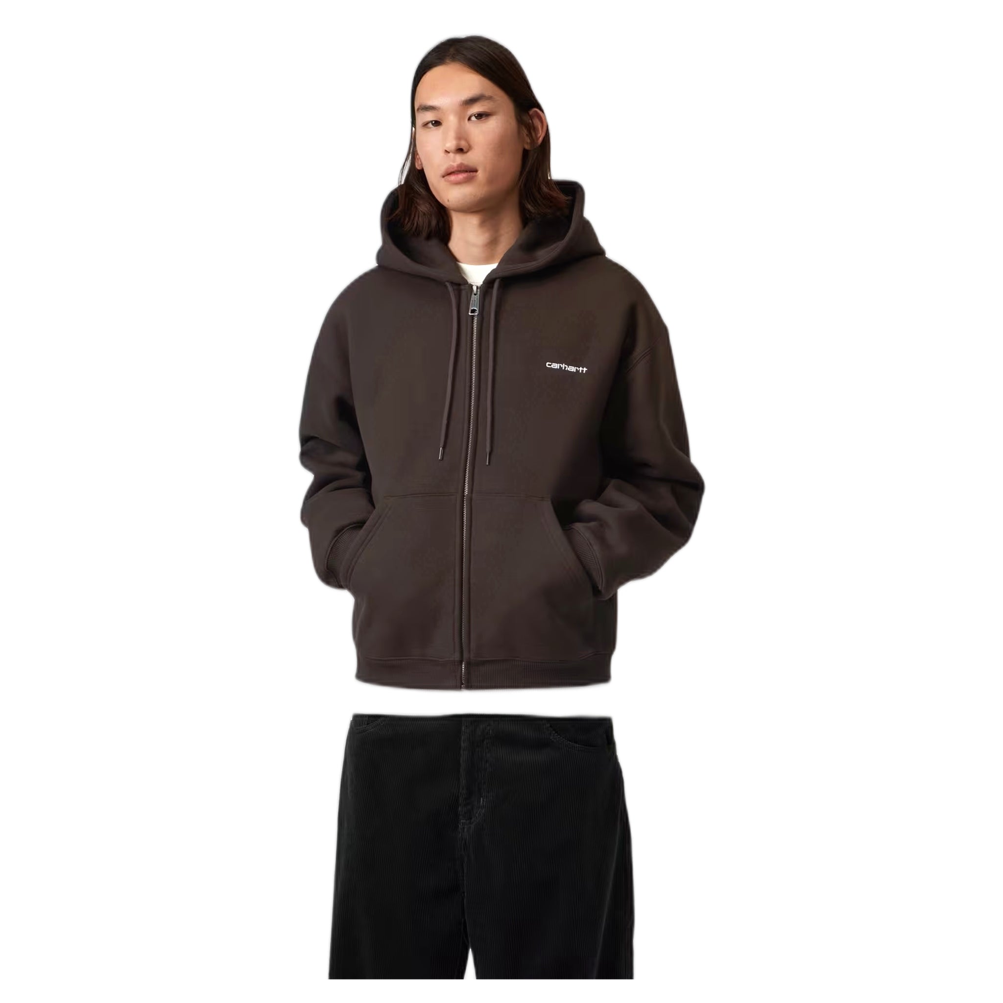 felpa carhartt wip hooded ebbert jacket - tobacco / white