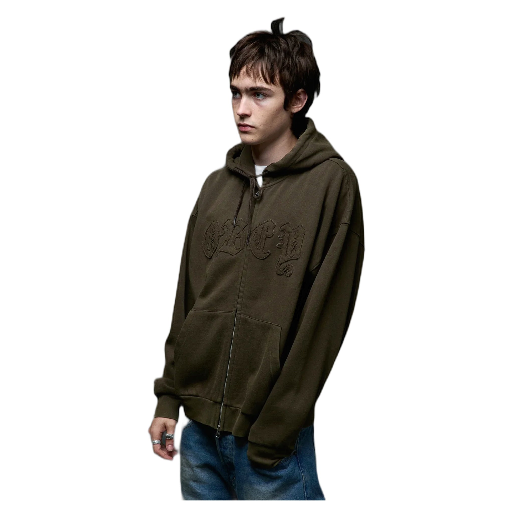 felpa obey gothic zip hood - dusty black limo