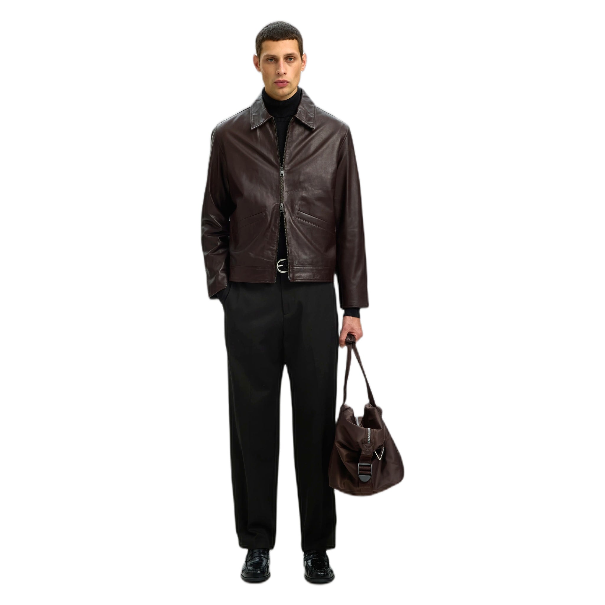 pantaloni selected homme loose luke wool blend pant - black