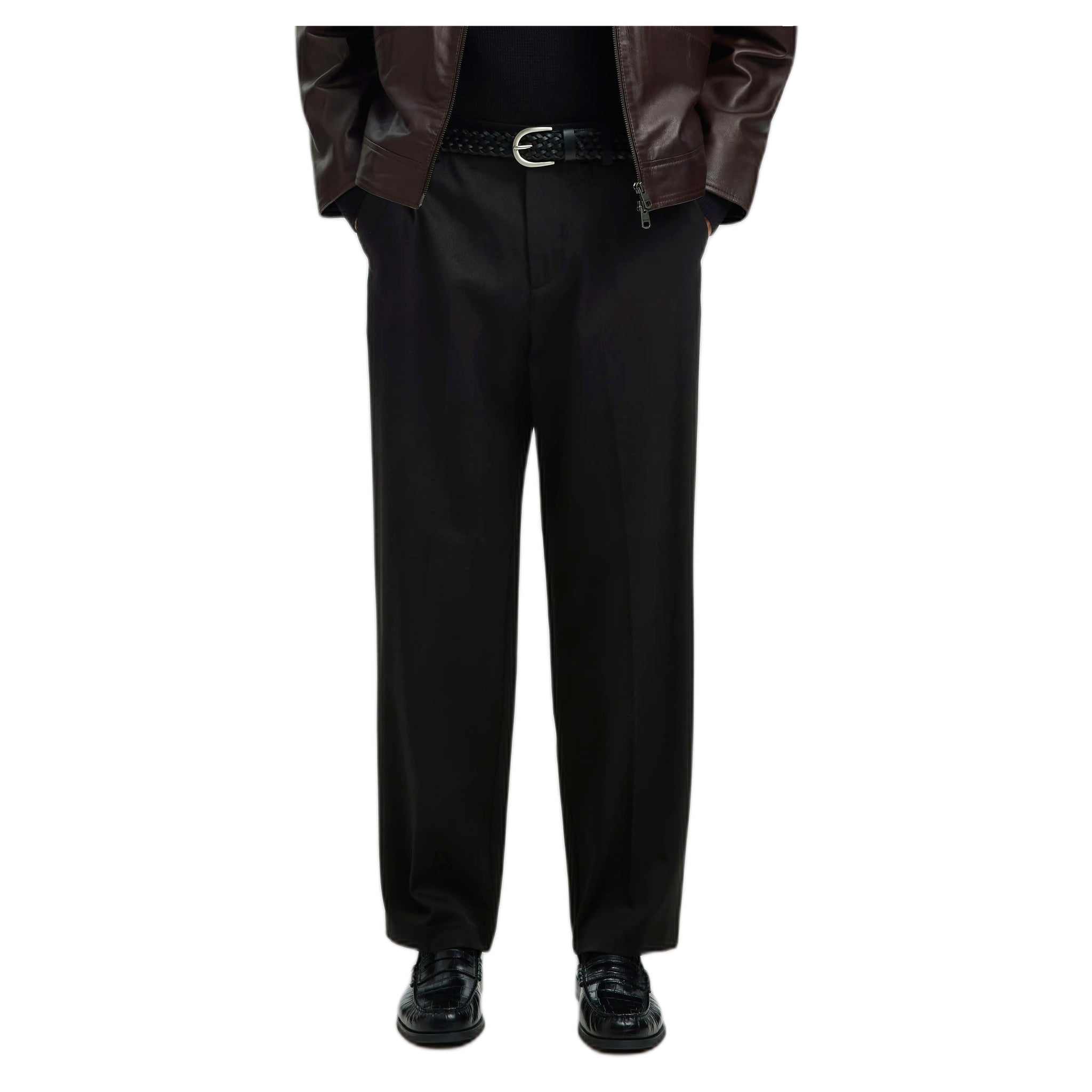 pantaloni selected homme loose luke wool blend pant - black