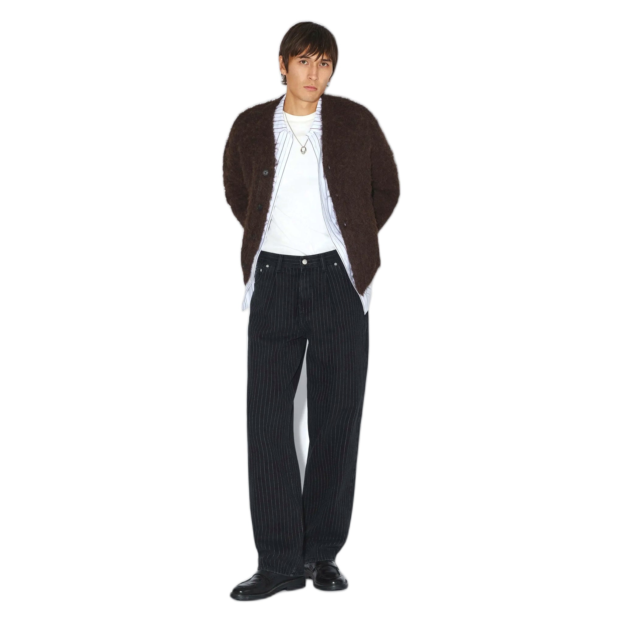 jeans dr denim omar relaxed pleated - washed black pinstripe