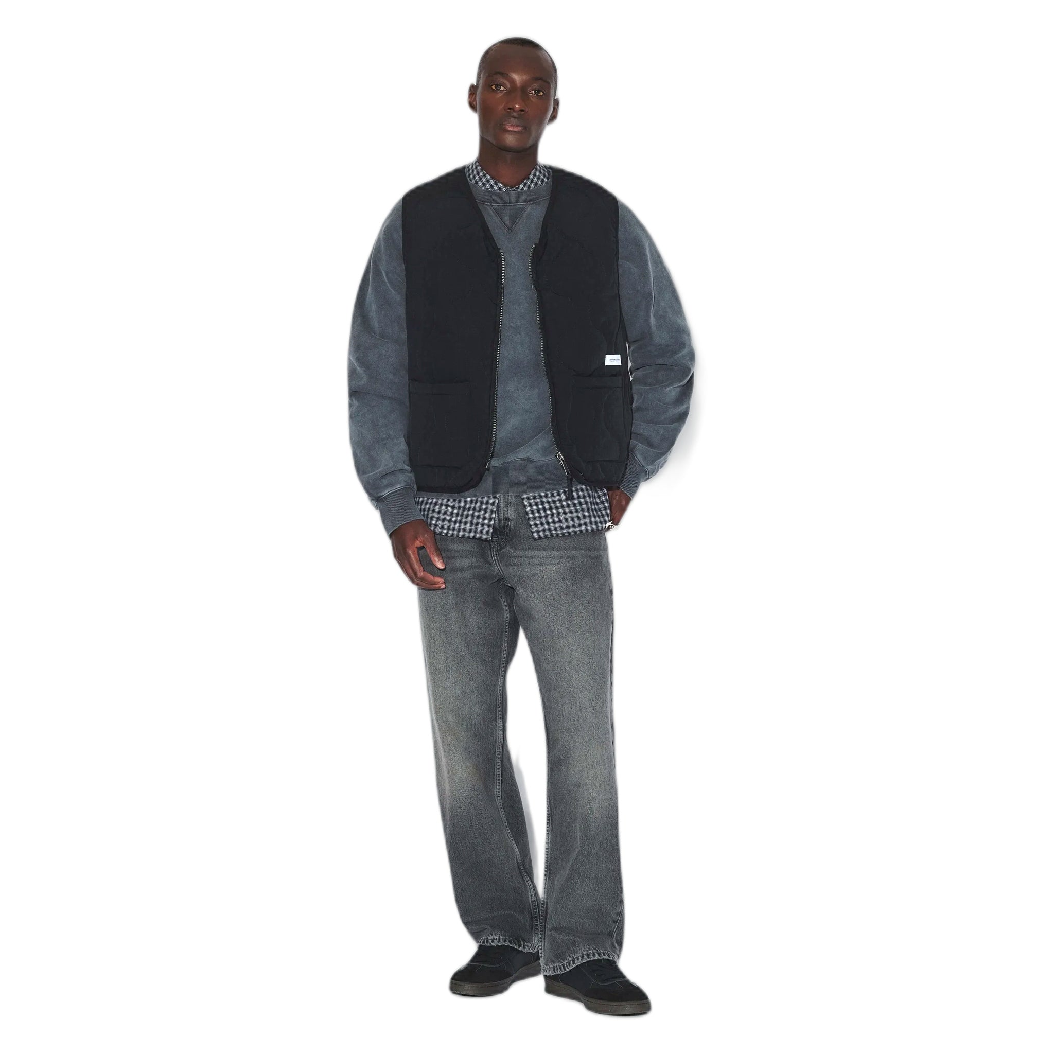 gilet dr denim terry quilted vest - black