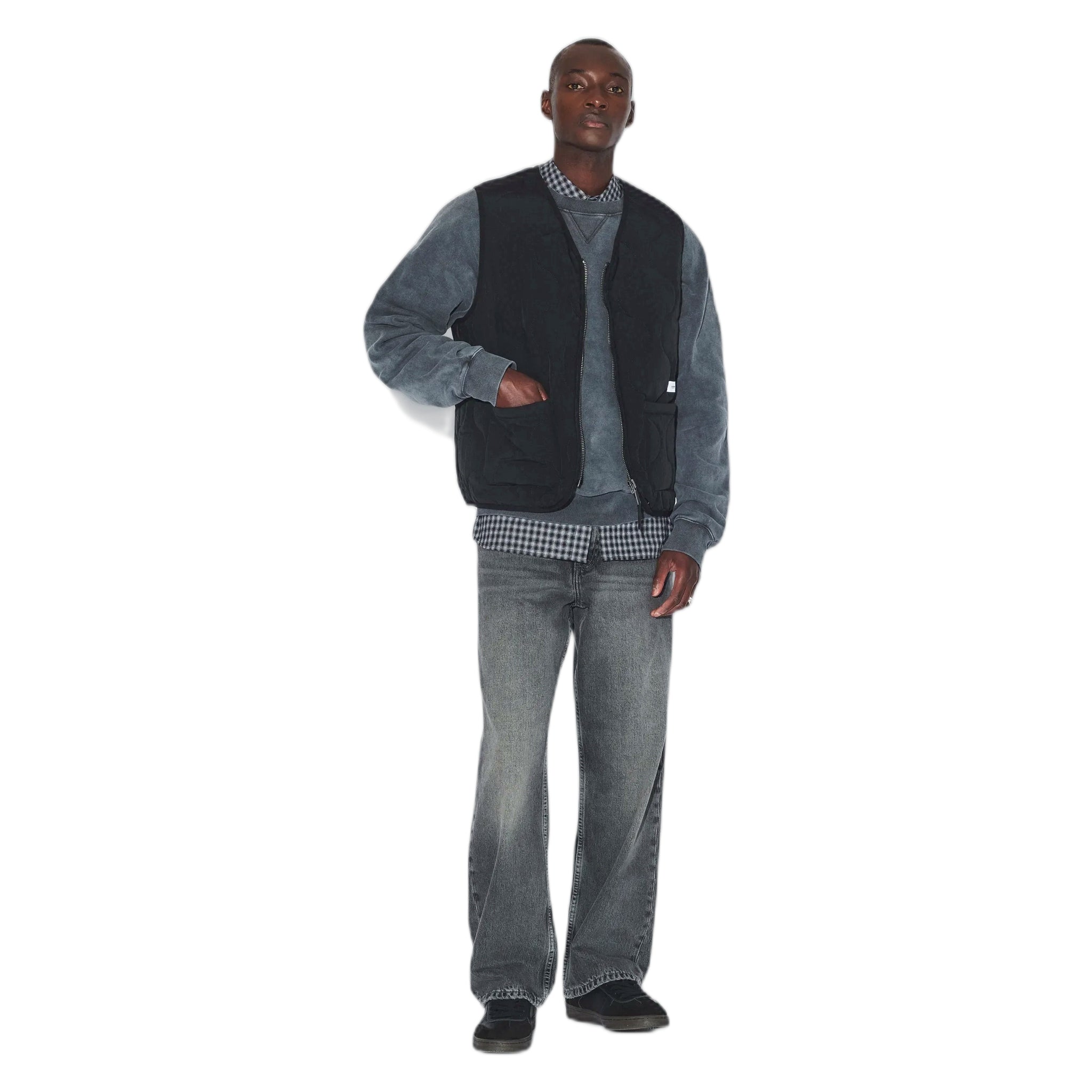 gilet dr denim terry quilted vest - black