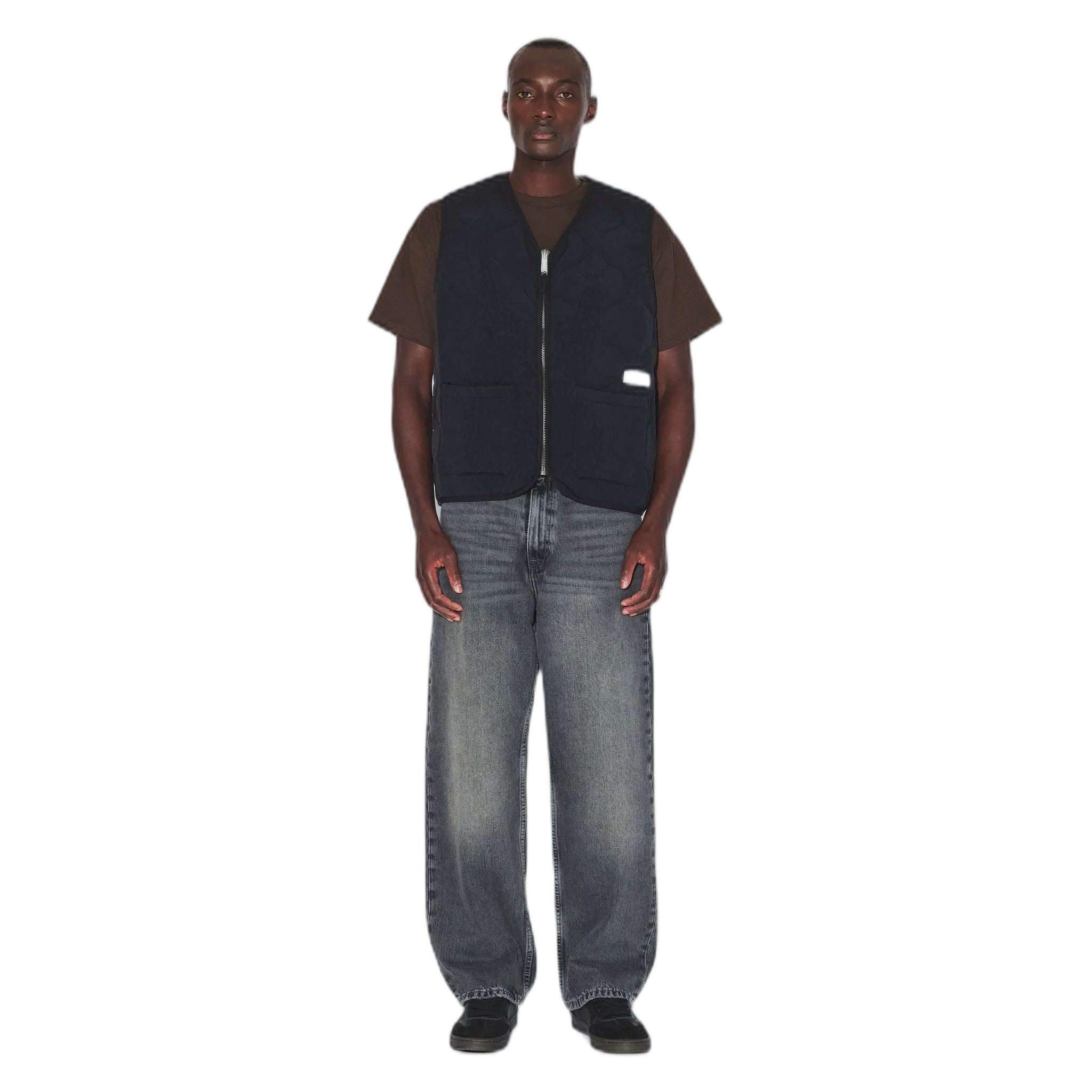 gilet dr denim terry quilted vest - black