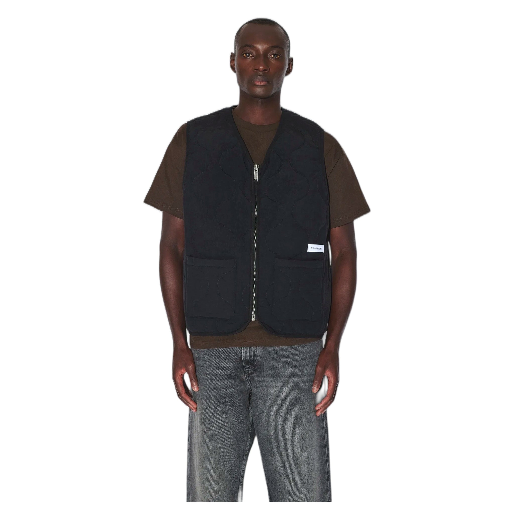 gilet dr denim terry quilted vest - black