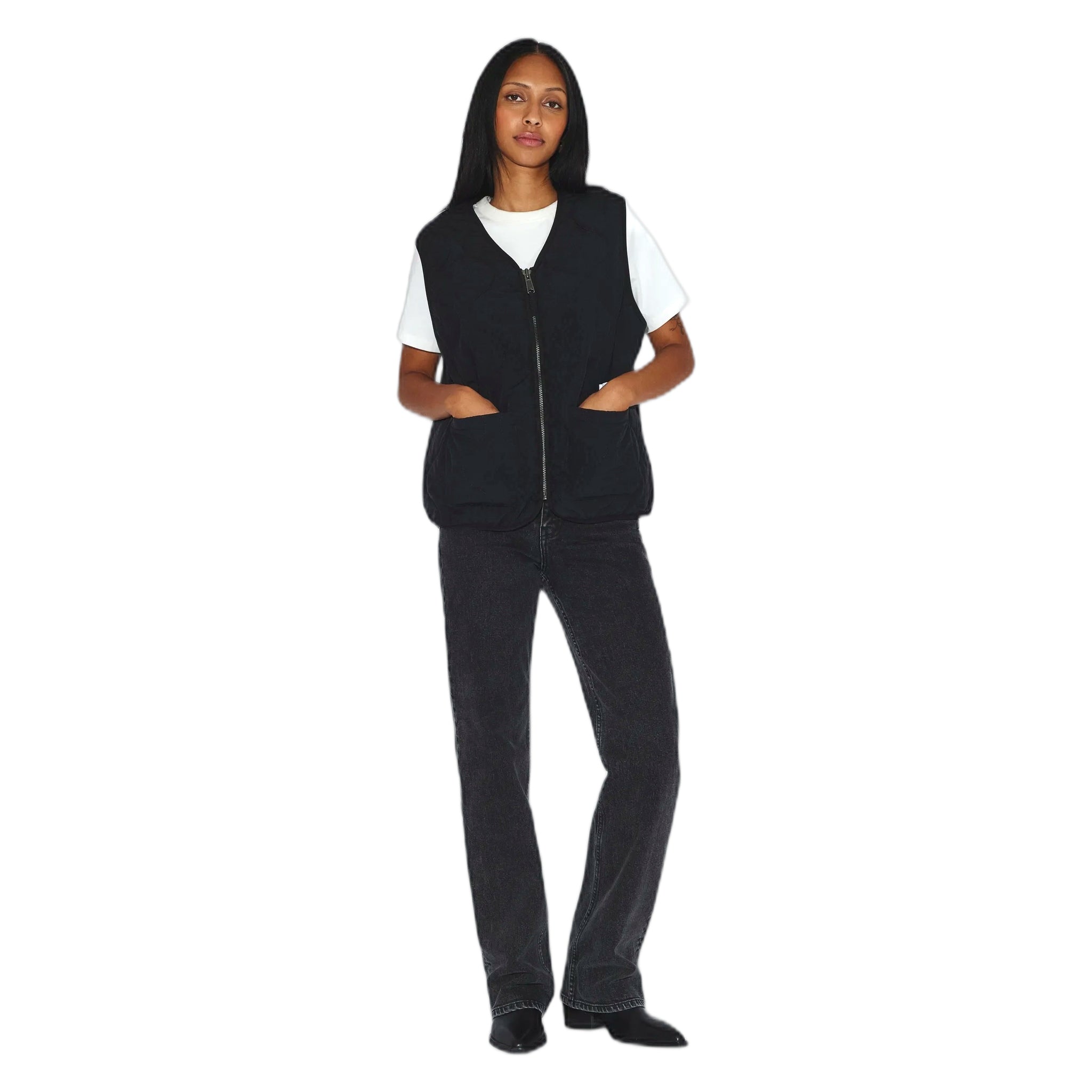 gilet dr denim terry quilted vest - black