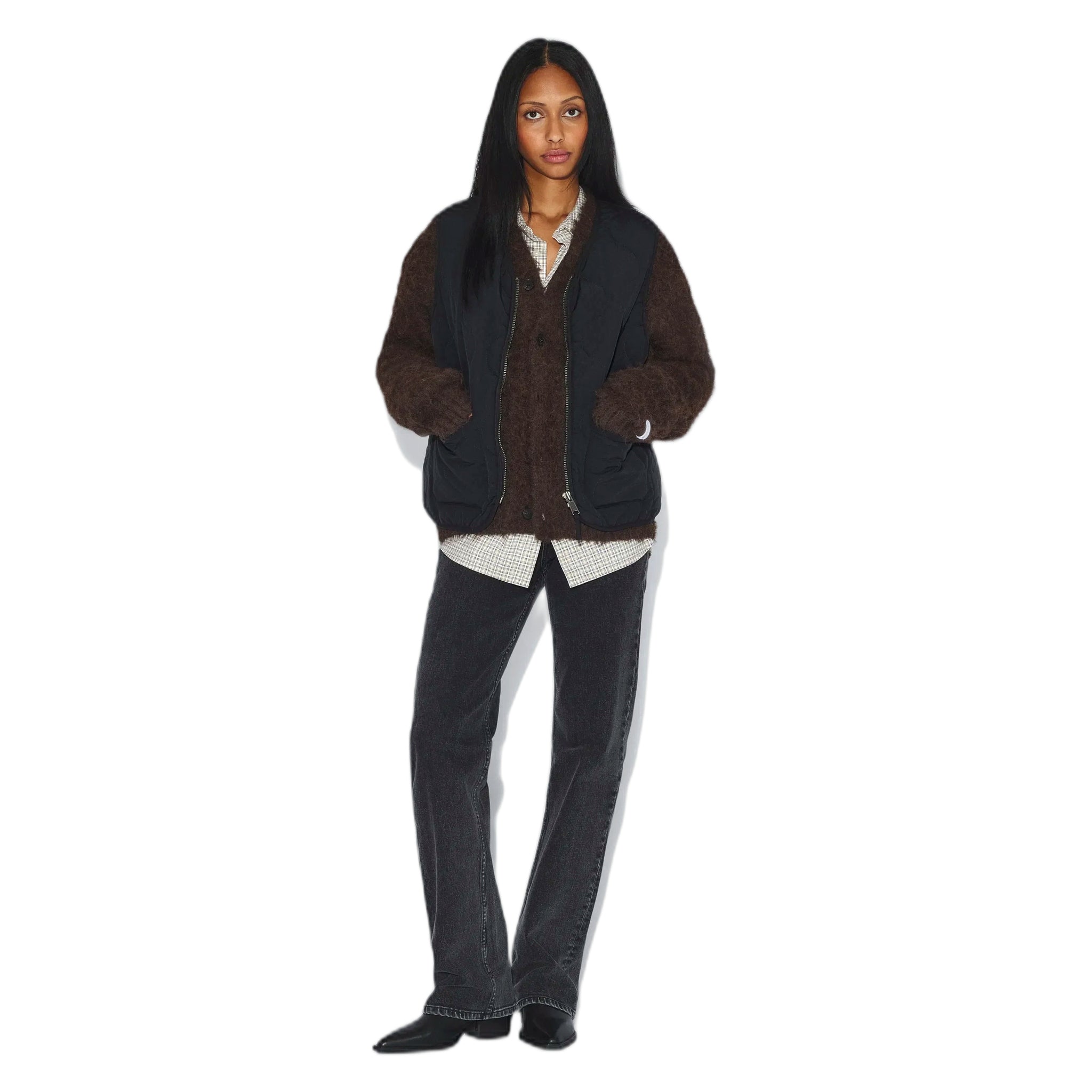 gilet dr denim terry quilted vest - black