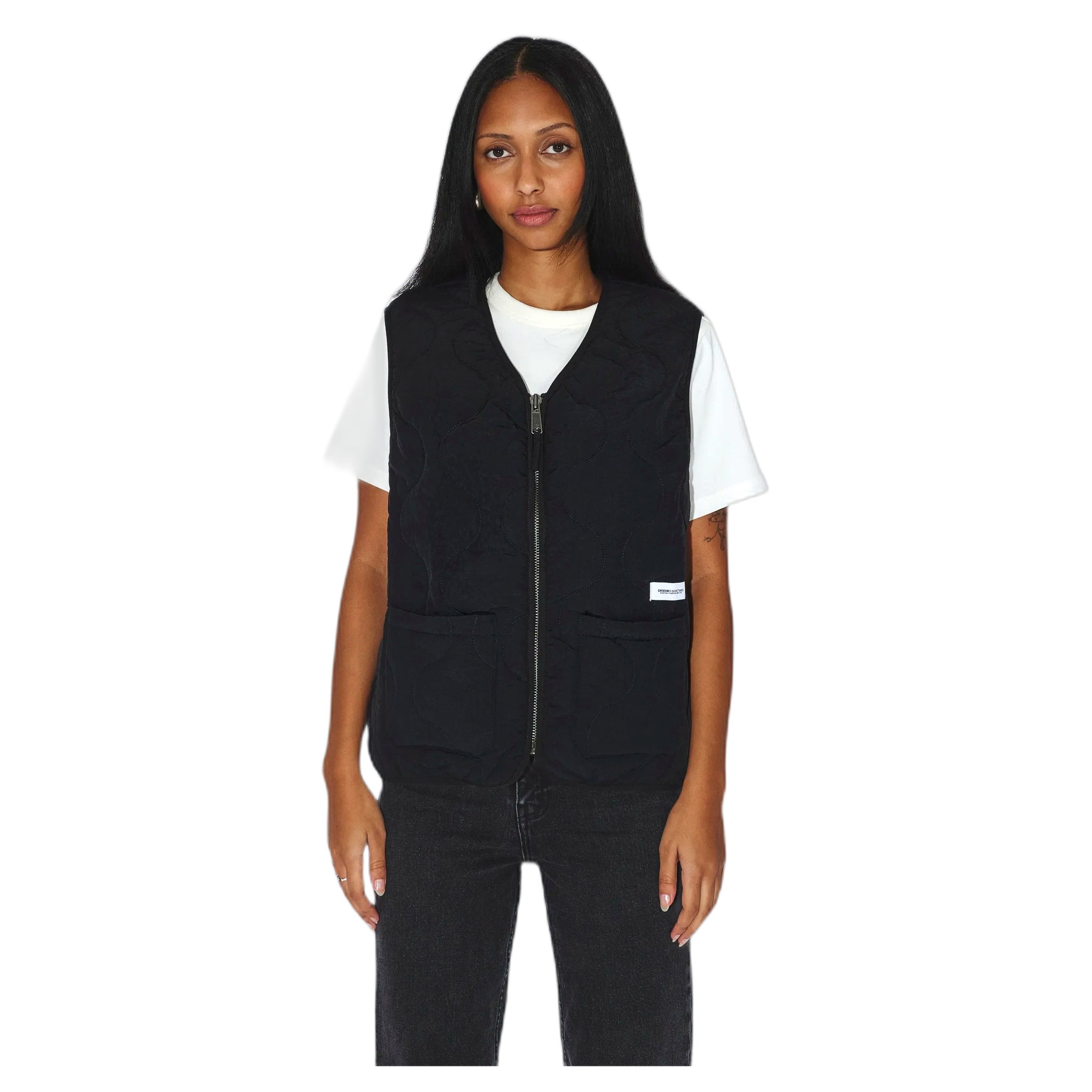 gilet dr denim terry quilted vest - black