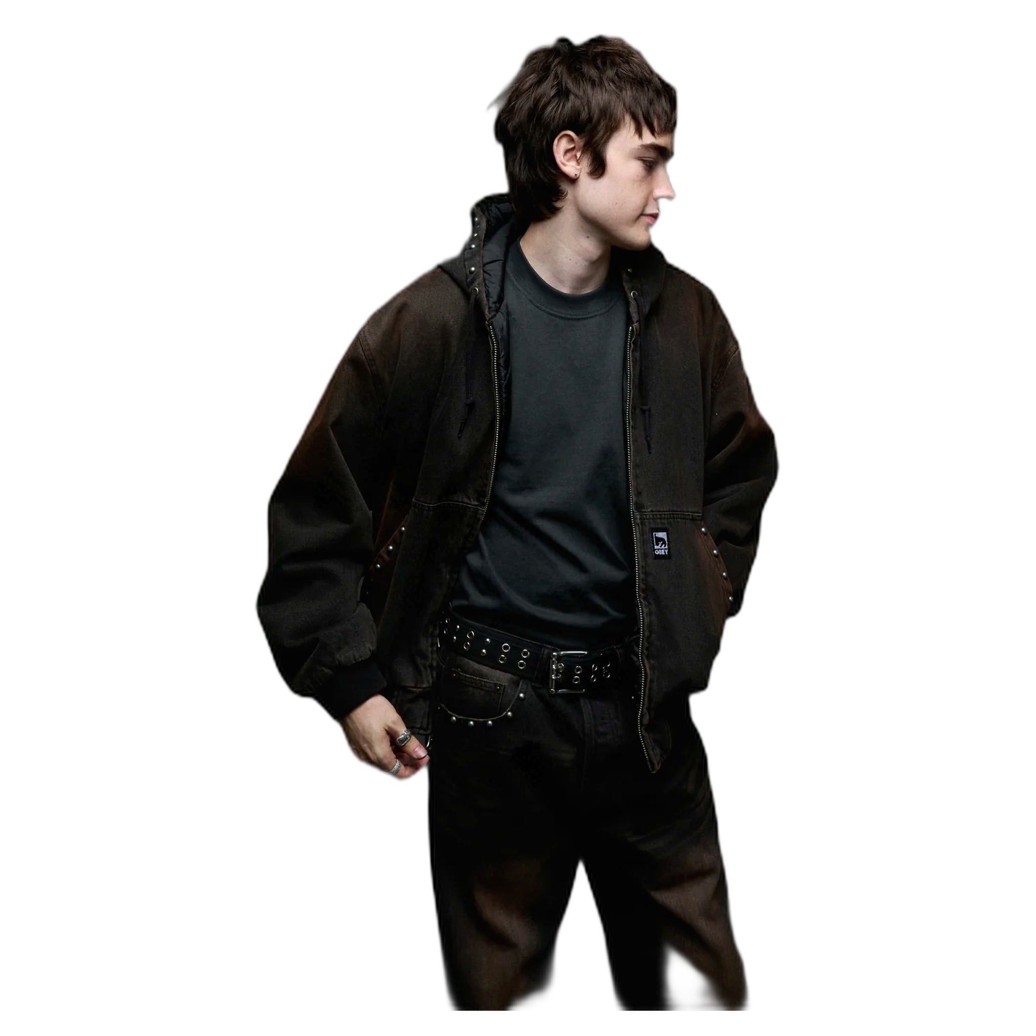 chaqueta Obey chaleco con cremallera atornillada - lavado de óxido negro