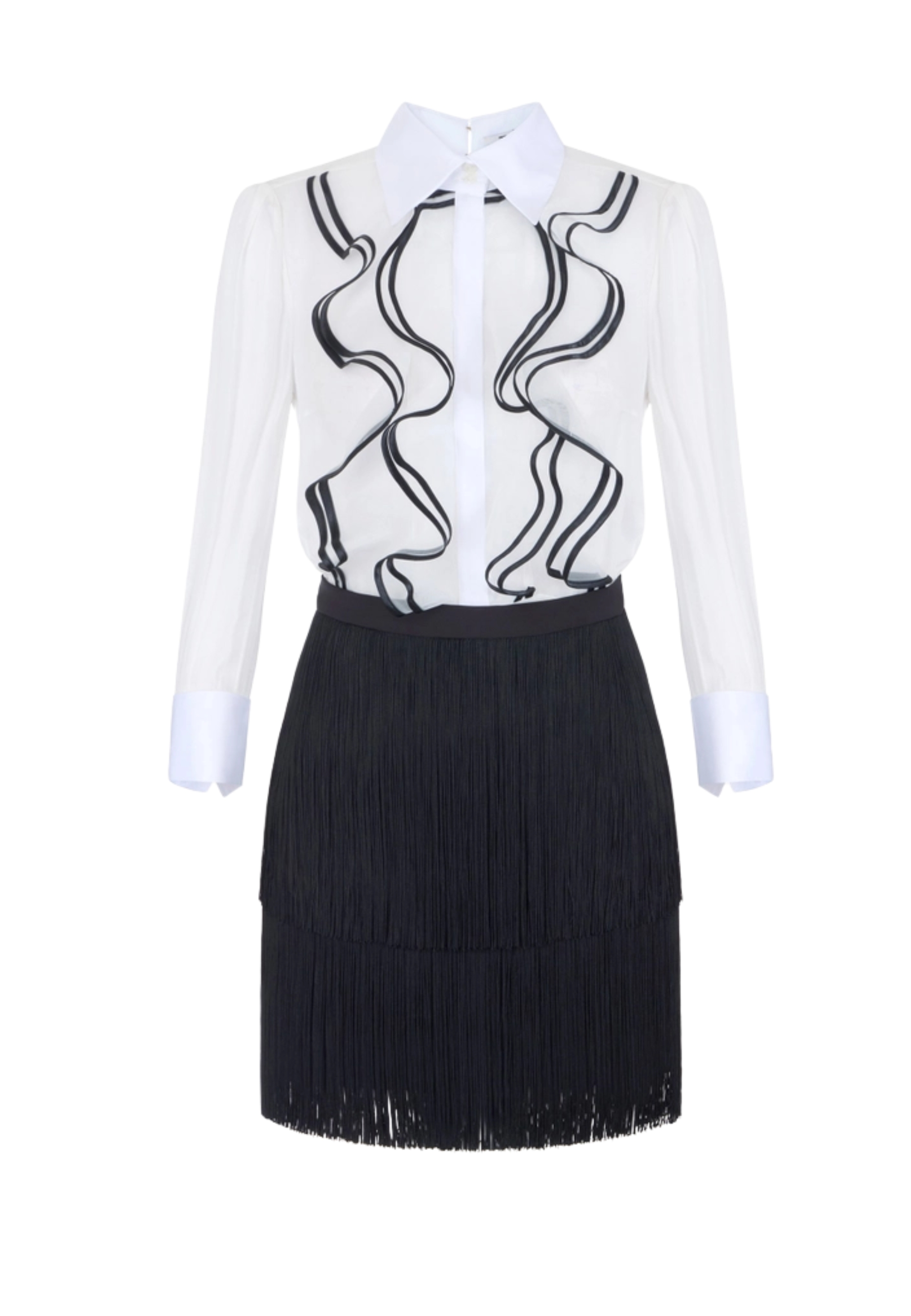 Vestido en georgette Elisabetta Franchi con roscas y flecos