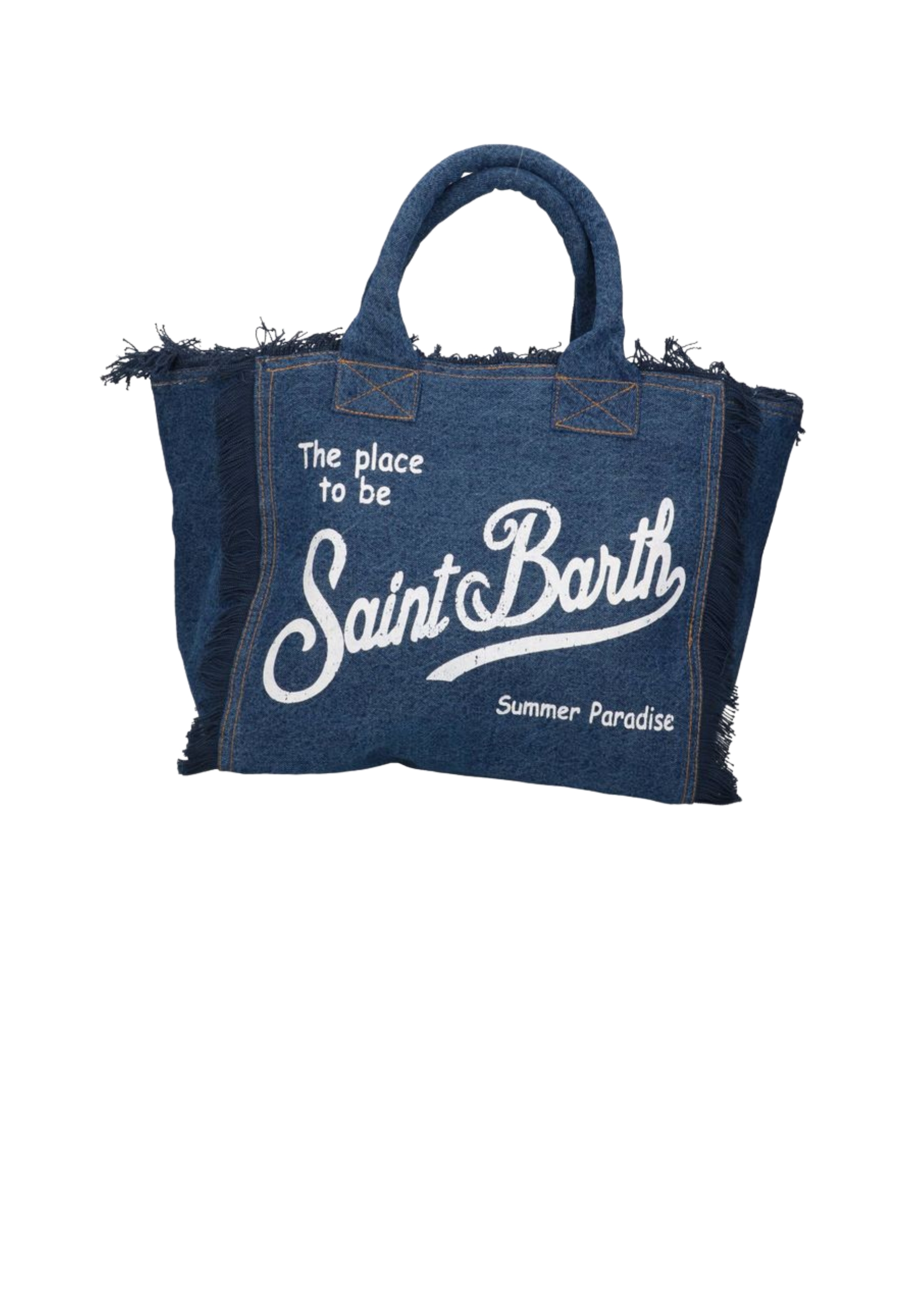 middelgrote halsband in donkere denim vrouw Saint Barth met witte opdruk
