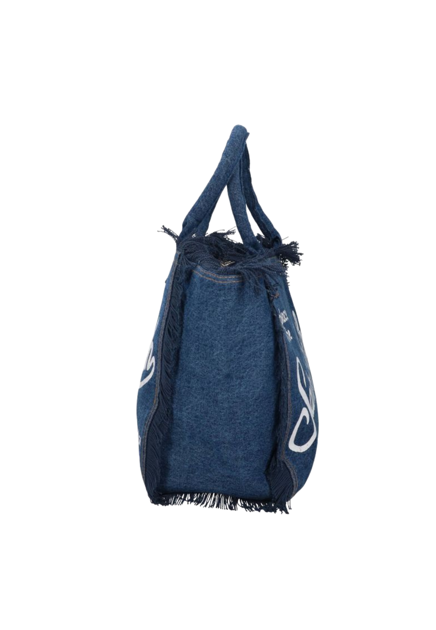 middelgrote halsband in donkere denim vrouw Saint Barth met witte opdruk