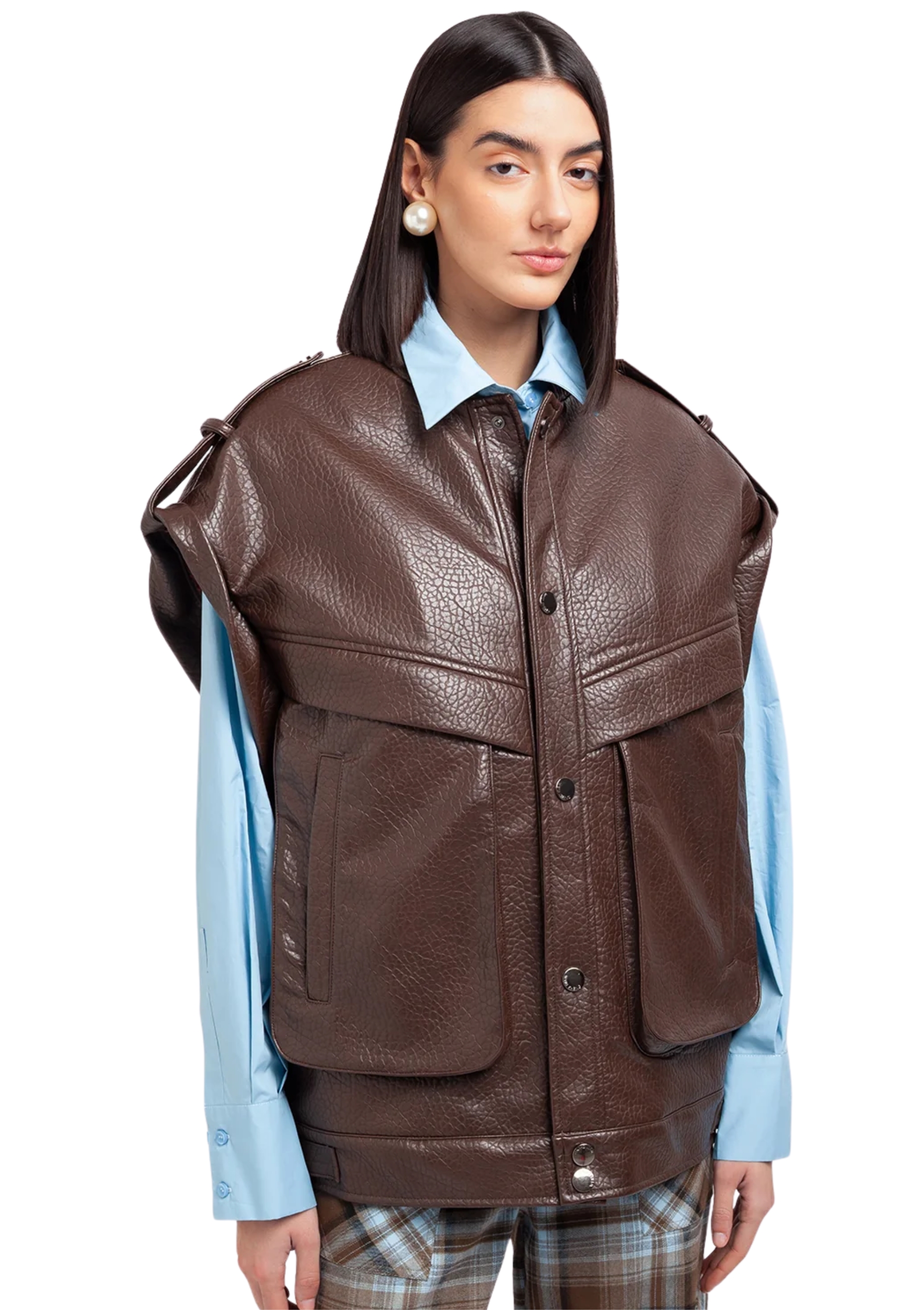 veste en cuir noir Weili Zheng