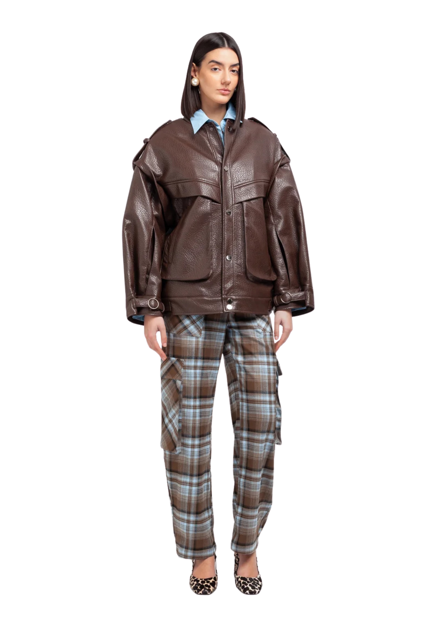 veste en cuir noir Weili Zheng