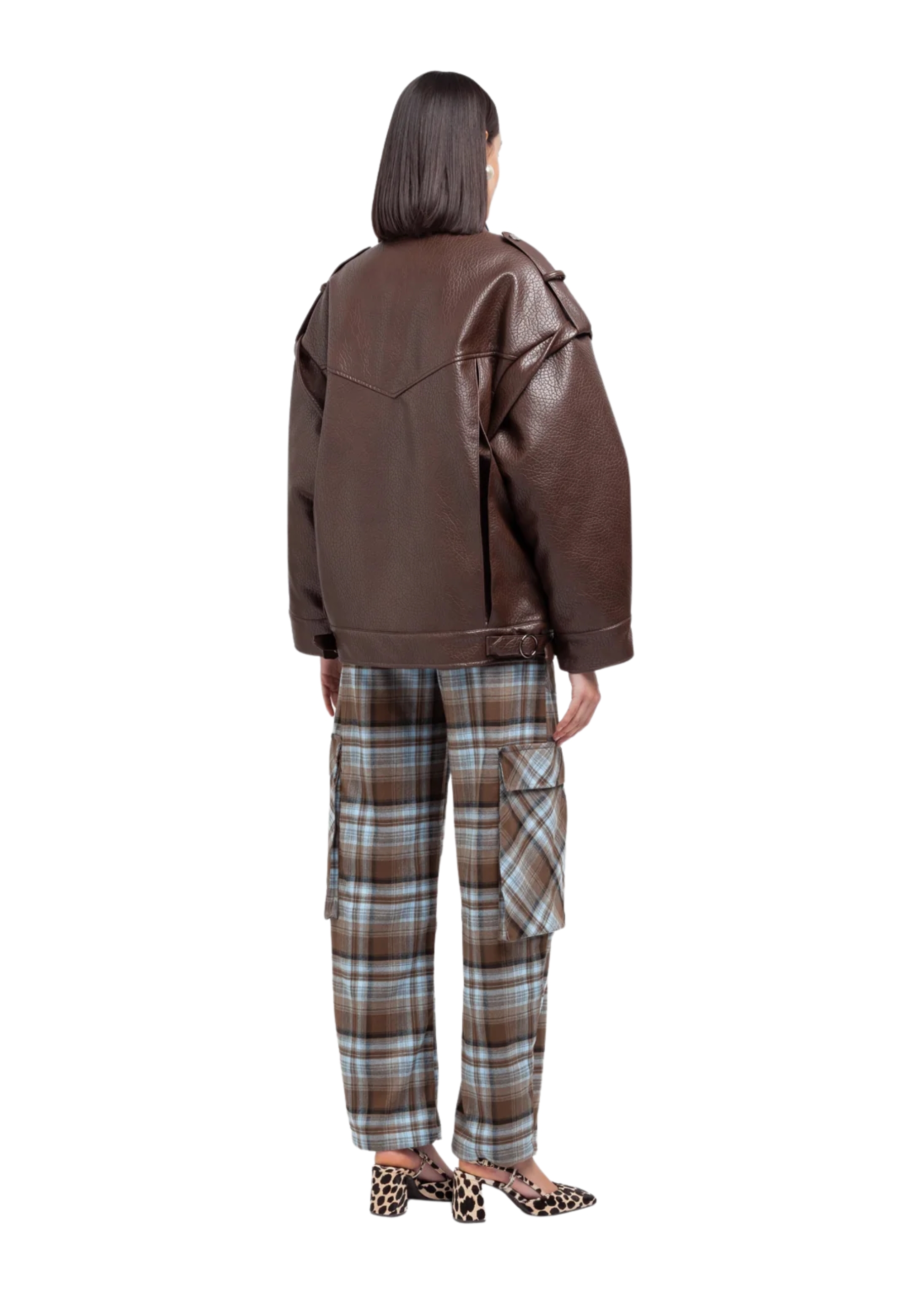 veste en cuir noir Weili Zheng