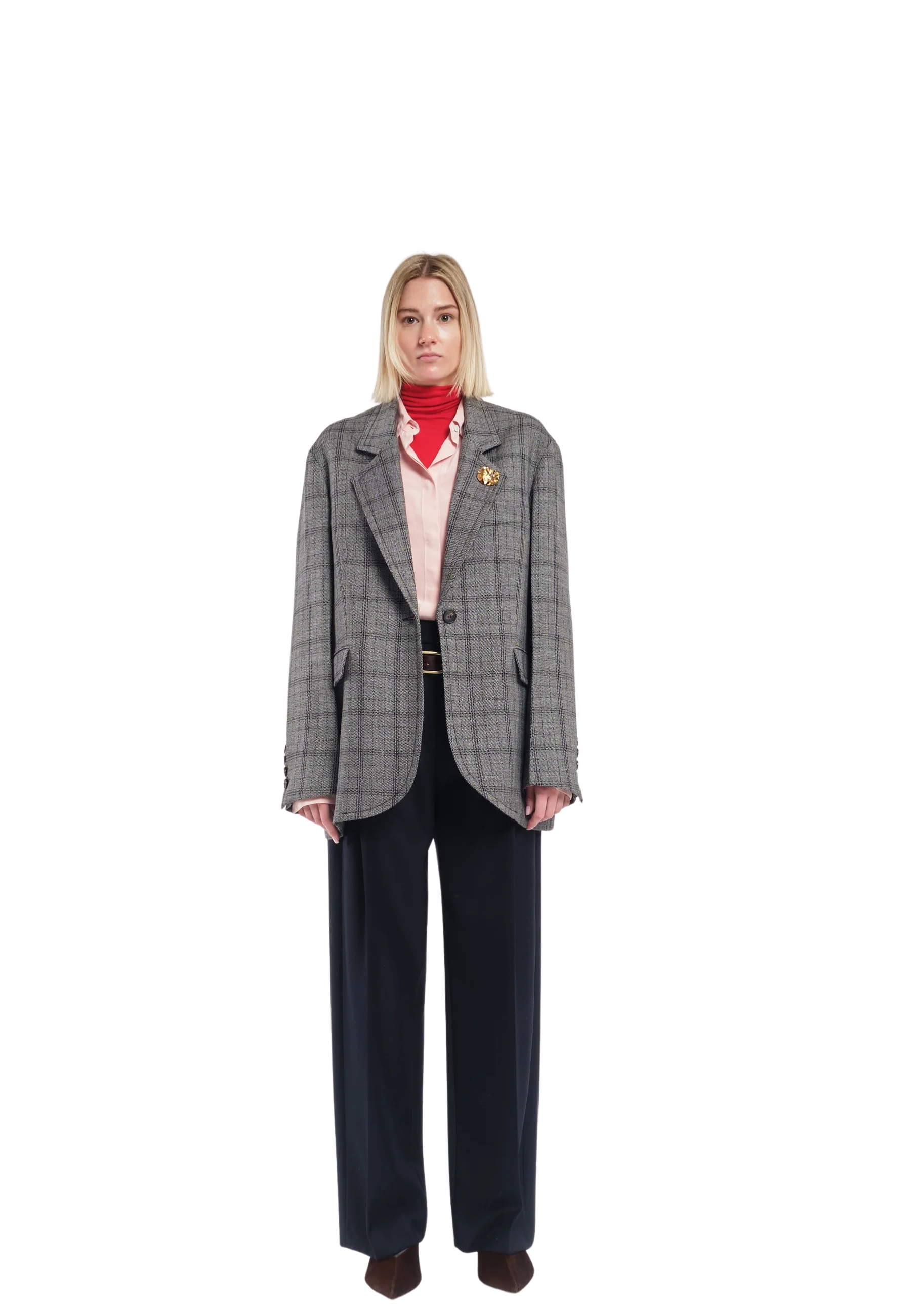 Blazer monopetto TELA a quadri in lana con spilla dorata 