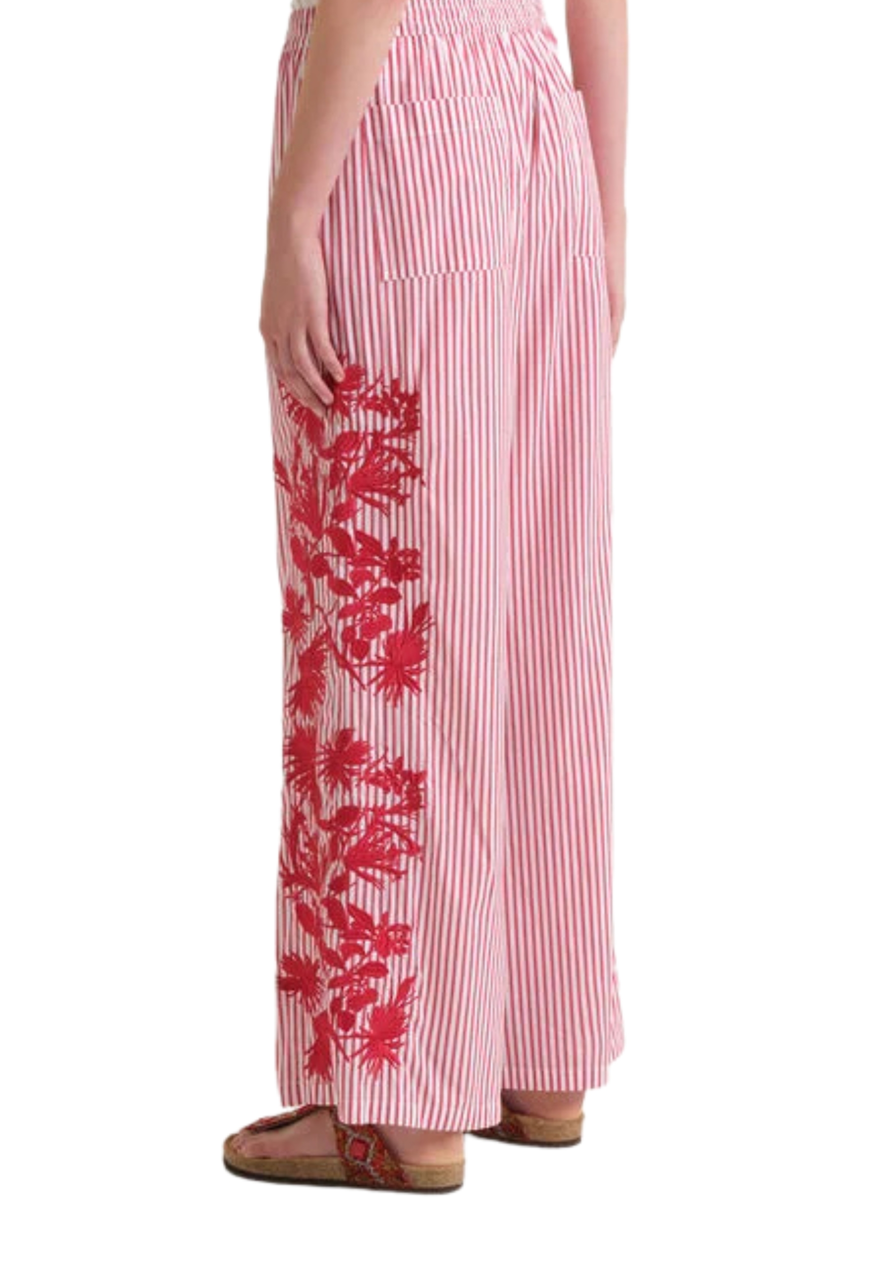 Pantalons rayés pour femmes Maliparmi avec broderie