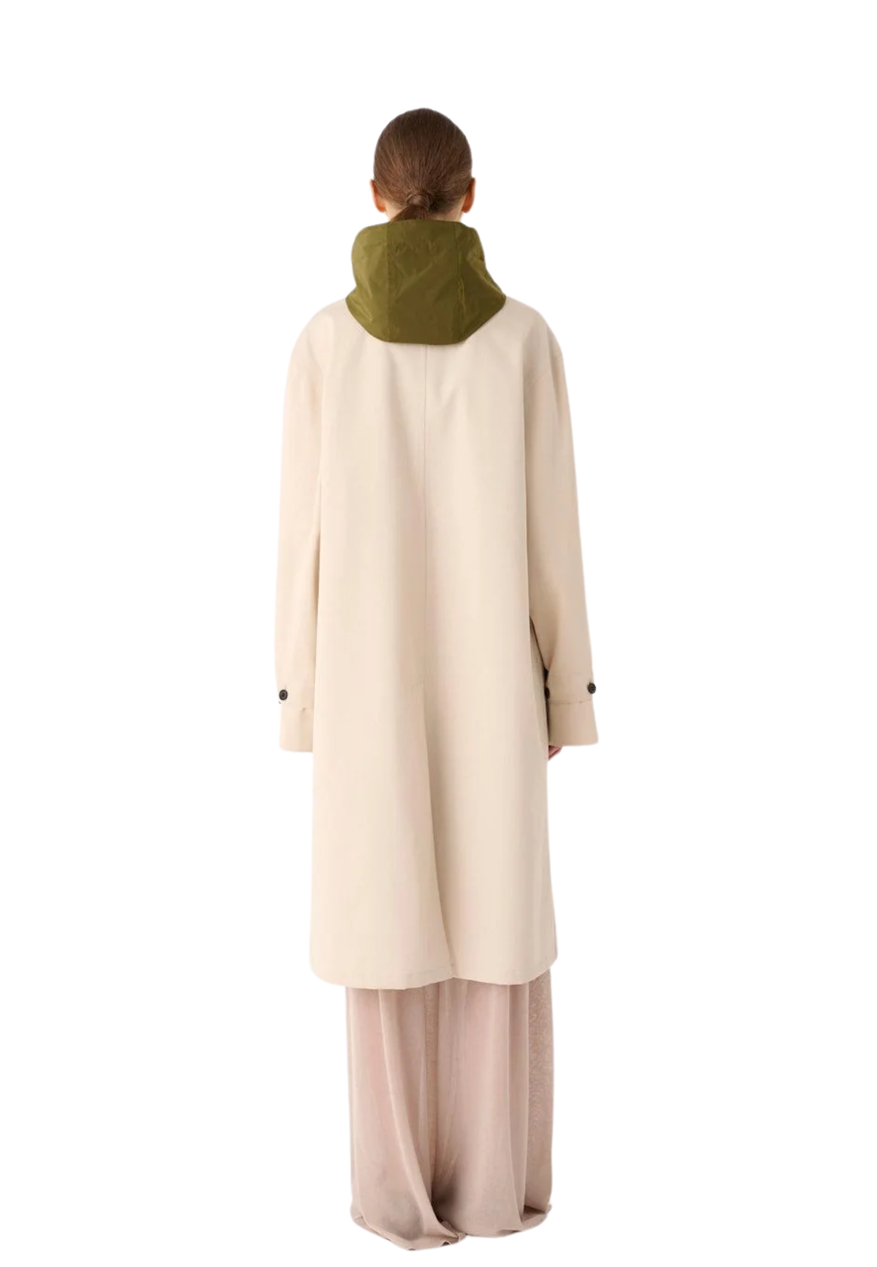 trinchera larga en tejido gabardina con capucha desmontable Meimeij