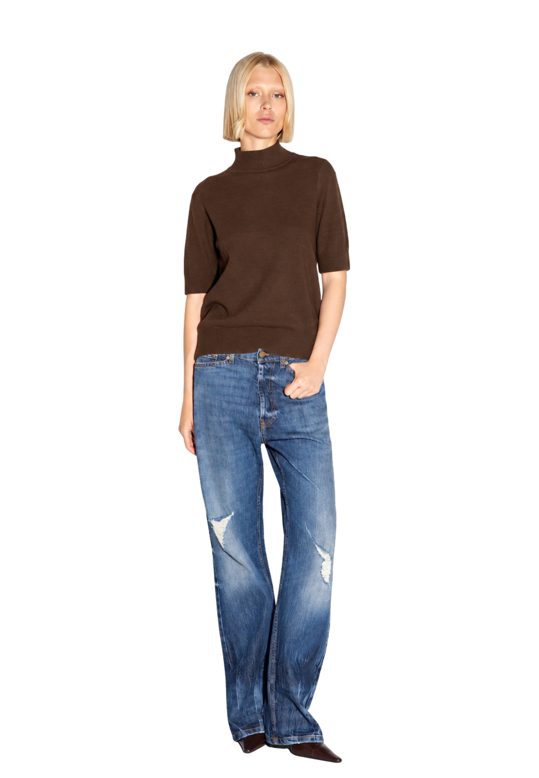 SOFT NINA Akep Pullover dolcevita ricamato manica corta 