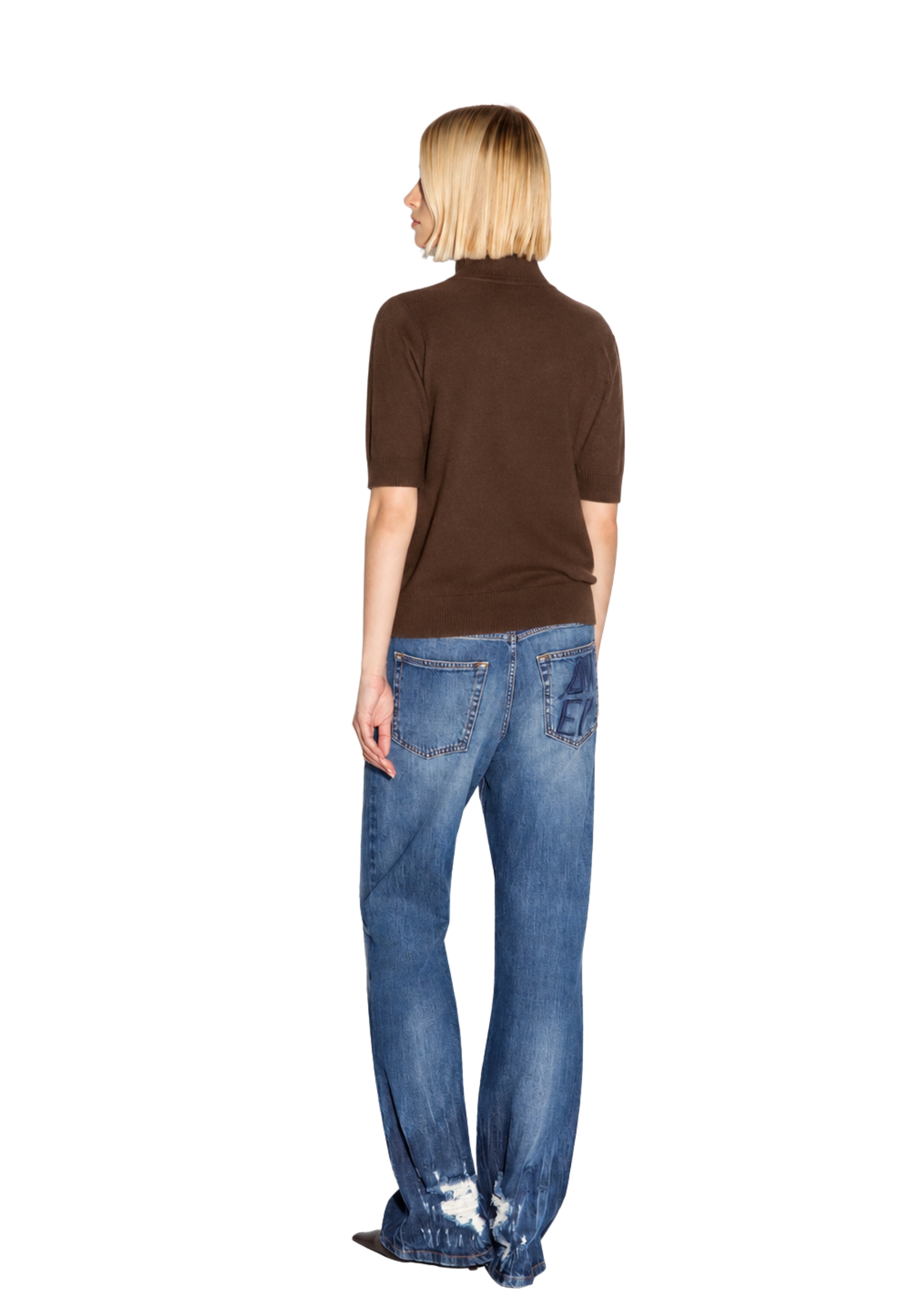 SOFT NINA Akep Pullover dolcevita ricamato manica corta 