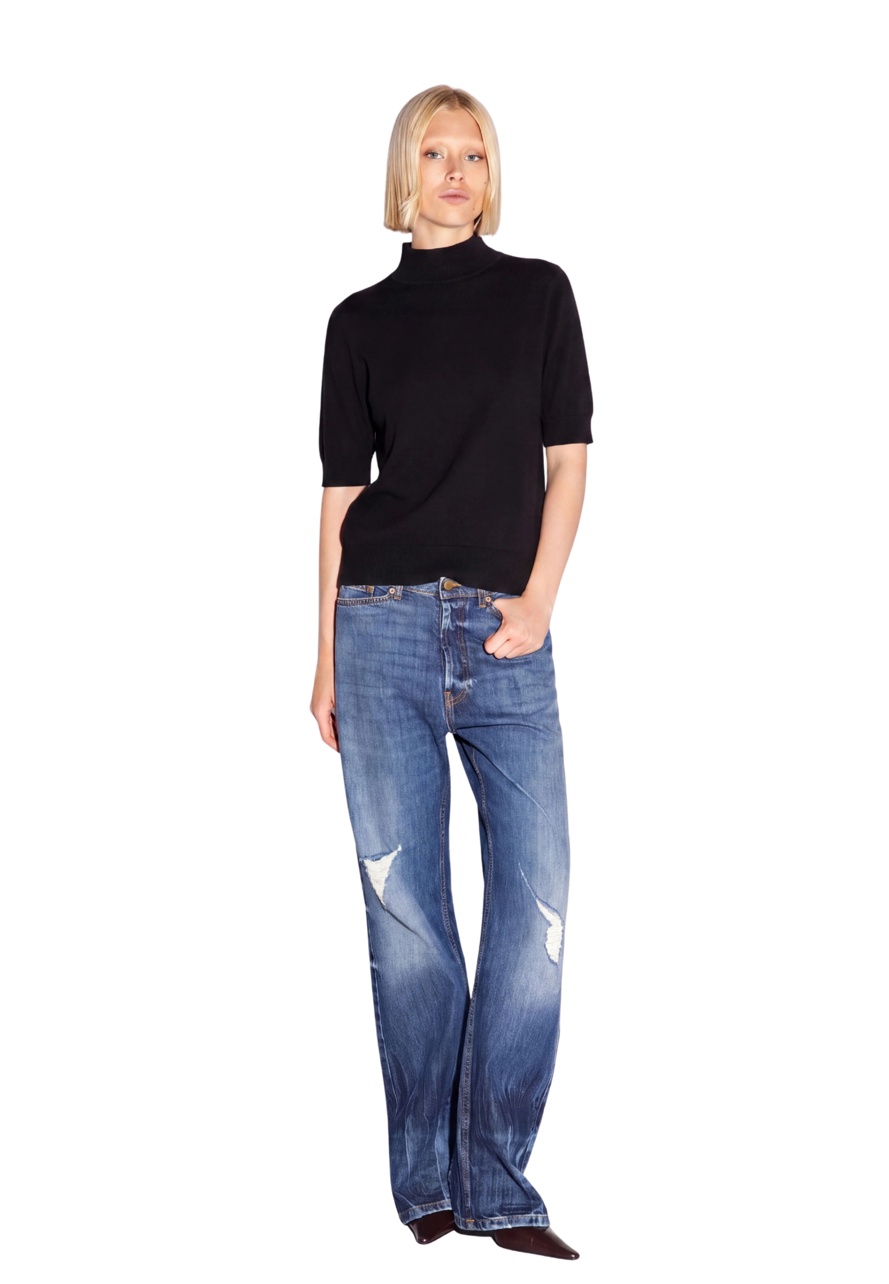 SOFT NINA Akep Pullover dolcevita ricamato manica corta 