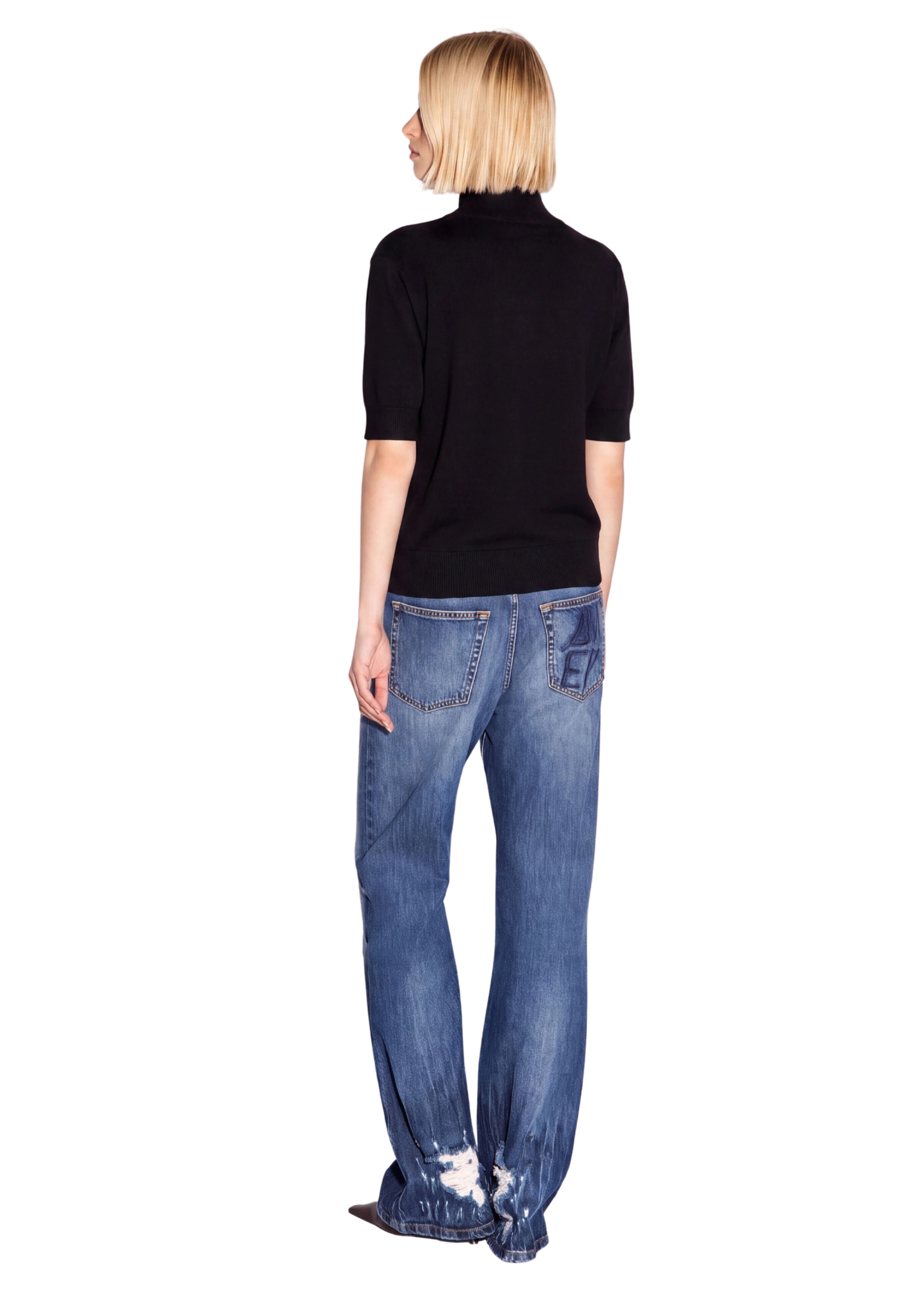 SOFT NINA Akep Pullover dolcevita ricamato manica corta 