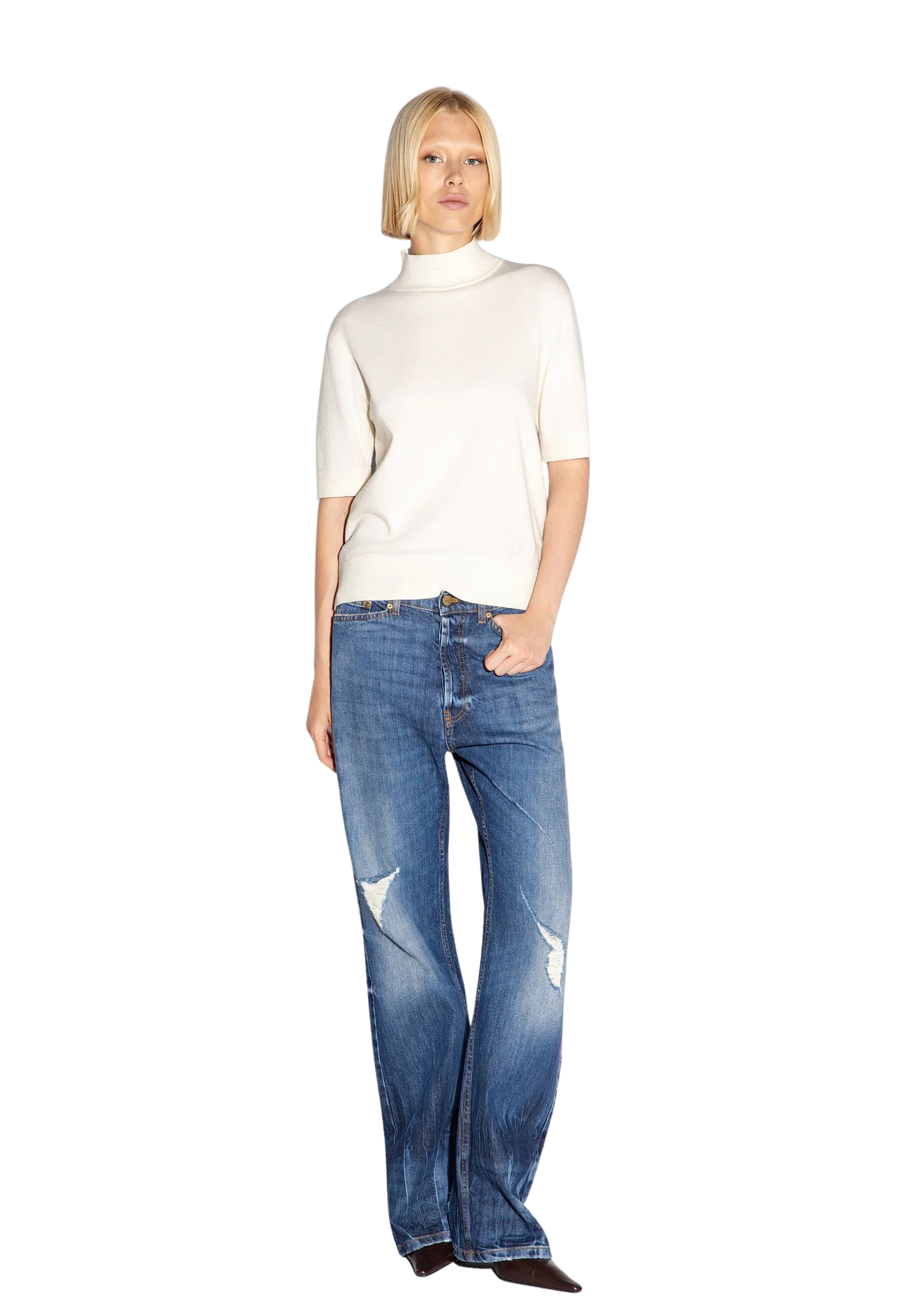 SOFT NINA Akep Pullover dolcevita ricamato manica corta 