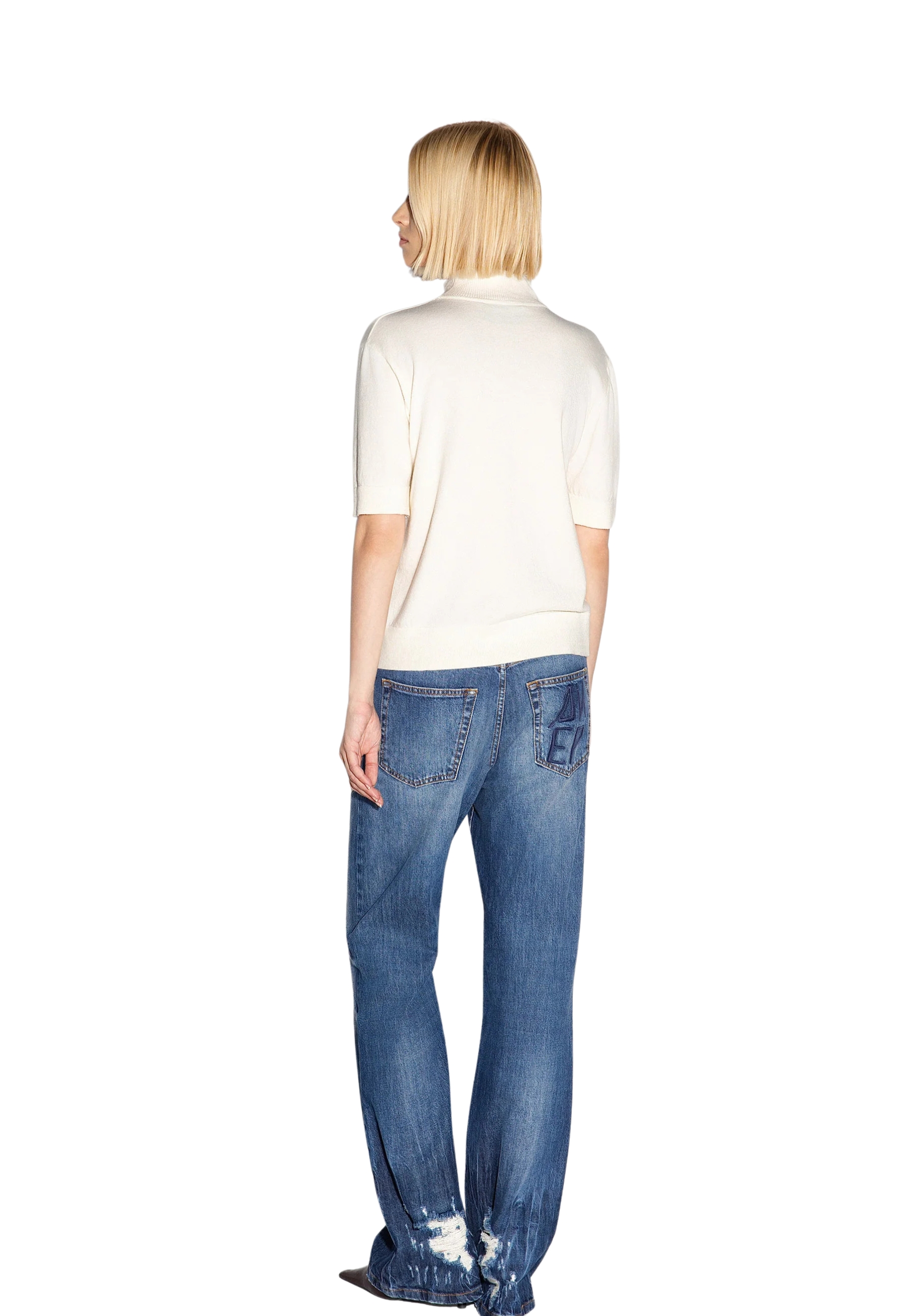 SOFT NINA Akep Pullover dolcevita ricamato manica corta 