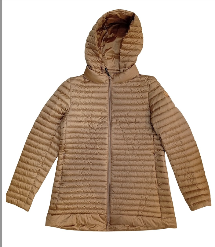 Giubbotto lungo 100 grammi con cappuccio Donna Save the Duck ALIMA Stardust Beige 