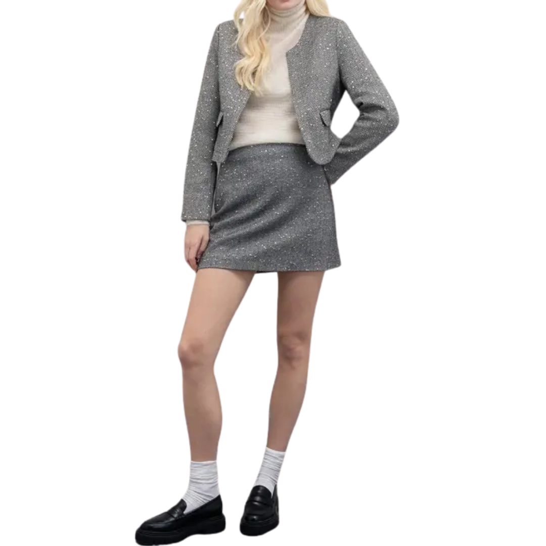 Goa Goa Chaqueta de lana con lentejuelas Ridge patrón de color negro con la textura de la barra de pescado y ganchos invisibles