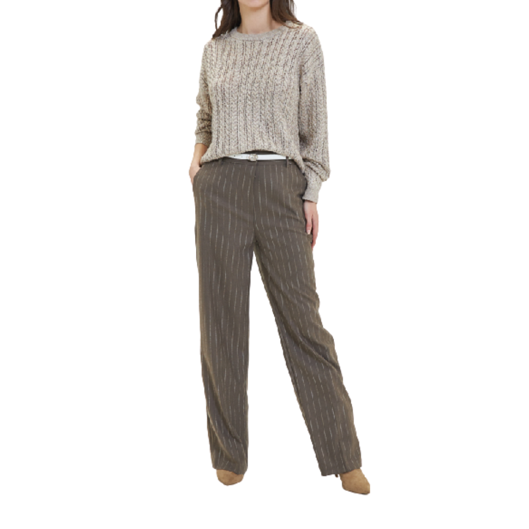 Goa Goa maglione a trecce in misto lana modello Orix colore fango con scollo rotondo e micropaillettes
